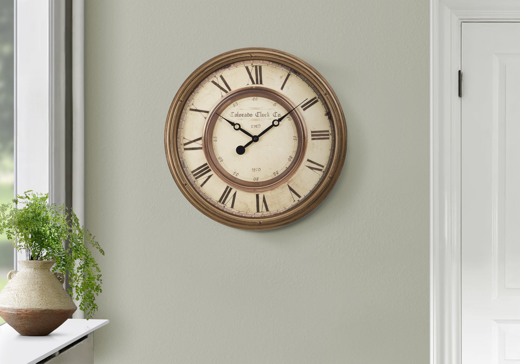 MN-239047    Clocks, 20" Round, Wall Clock, Antique Brown, Transitional