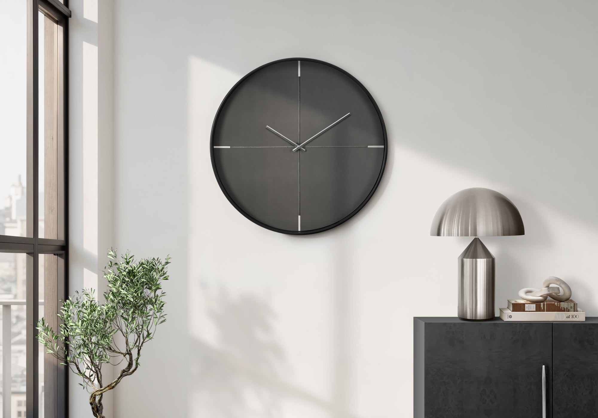MN-B989050    Clocks, 20" Round, Wall Clock, Black, Contemporary, Modern