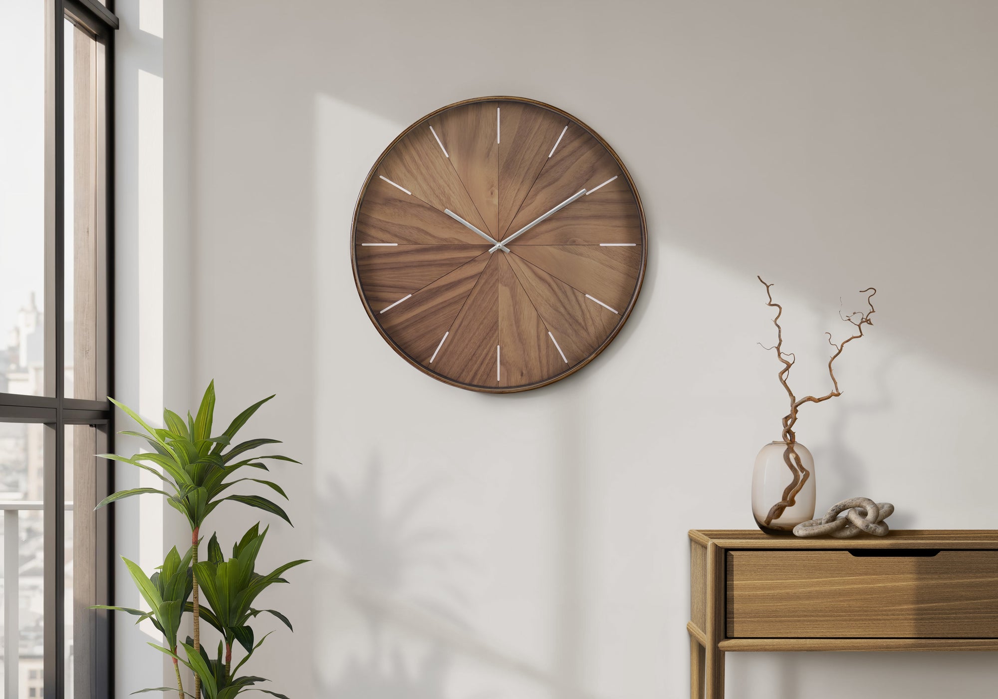 MN-A999051    Clocks, 20" Round, Wall Clock, Light Brown Face, Brown Frame, Contemporary, Modern