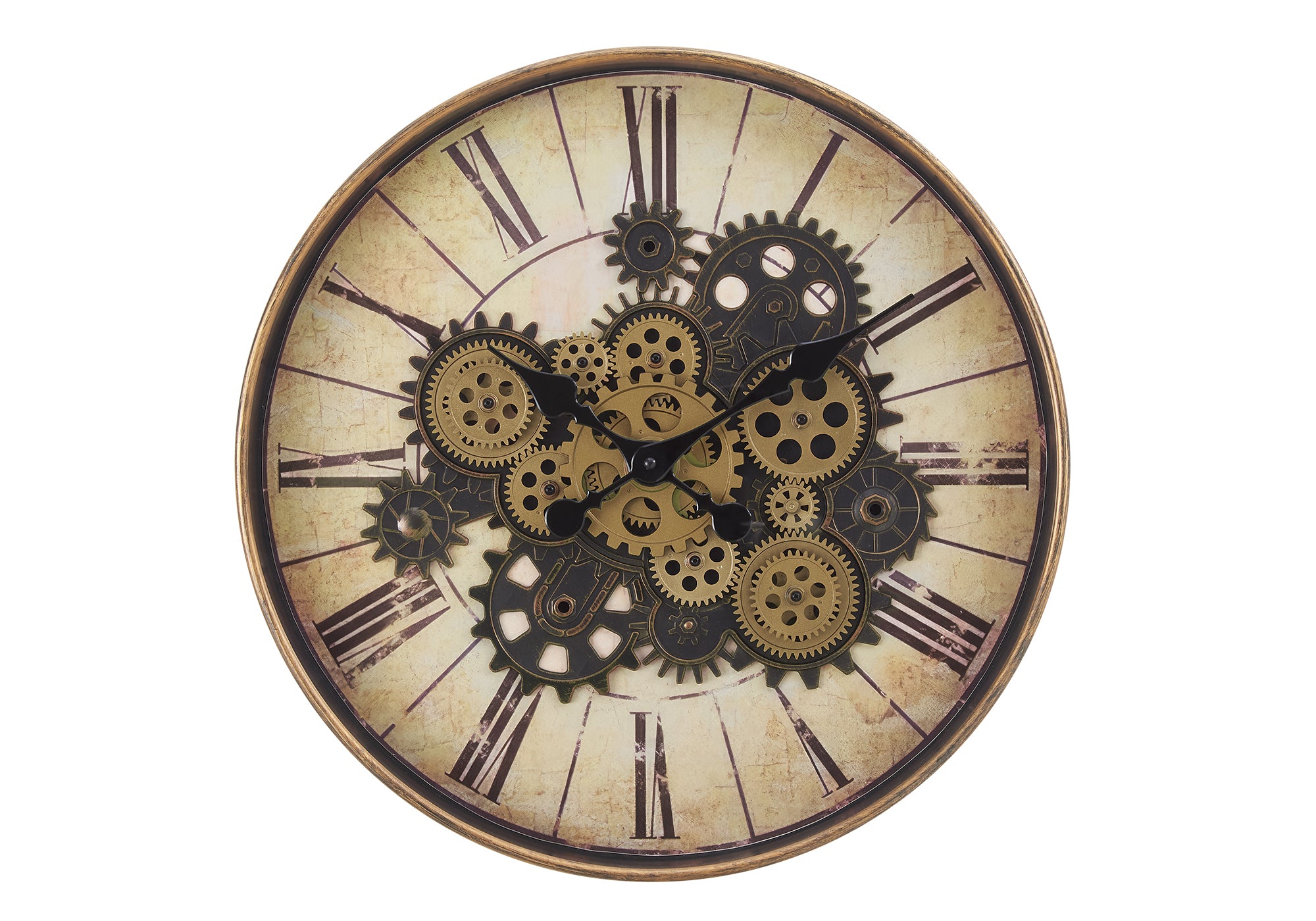 MN-479063    Clocks, 20" Round, Gear Mechanism, Wall Clock, Brown, Transitional
