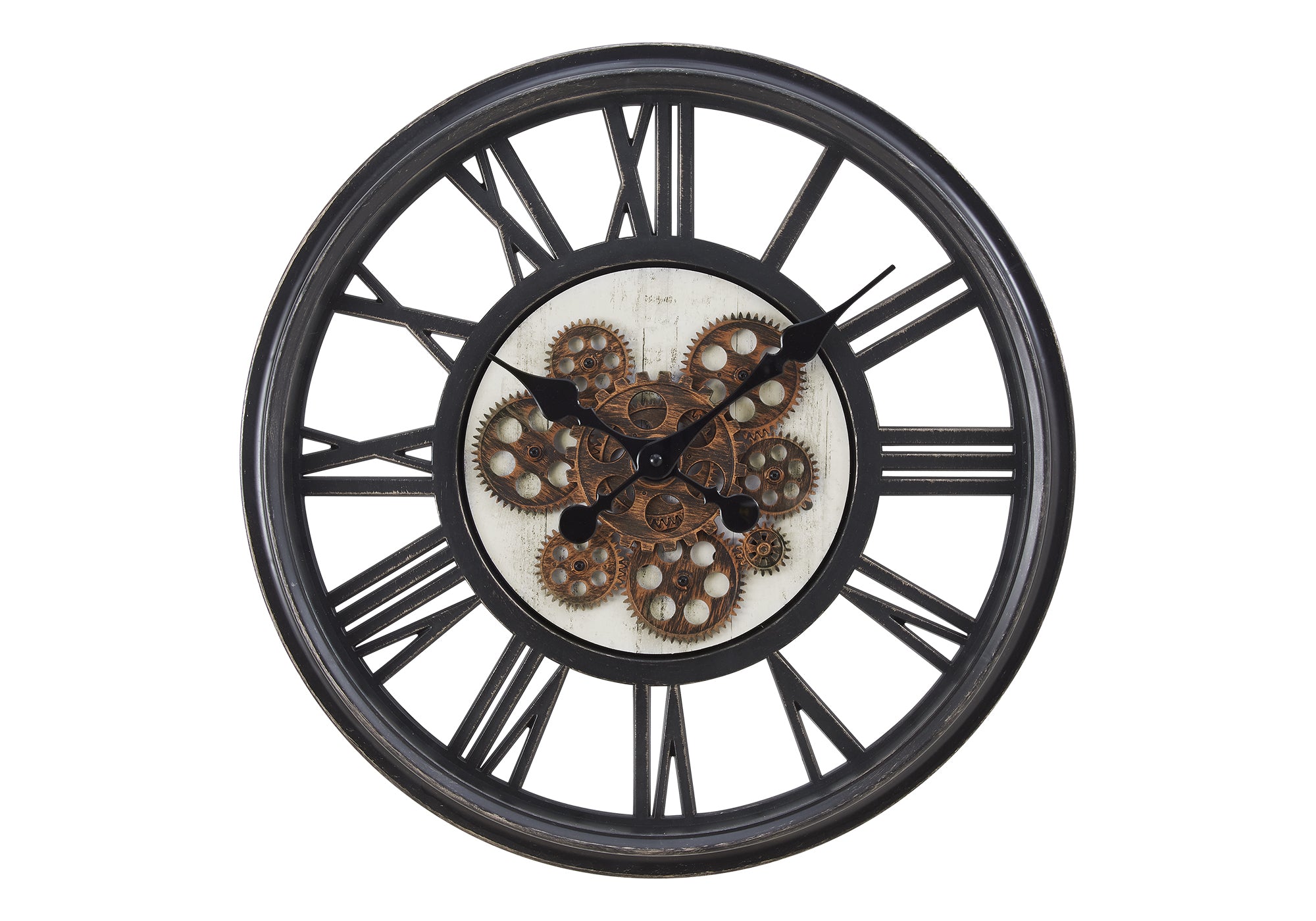 MN-489064    Clocks, 20" Round, Gear Mechanism, Wall Clock, Black, Transitional