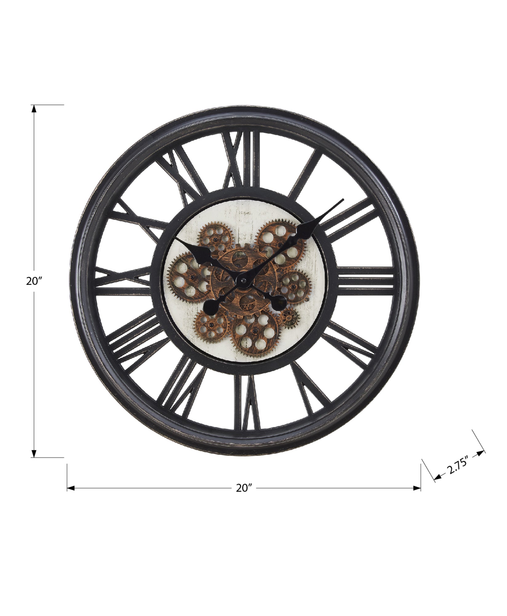 MN-489064    Clocks, 20" Round, Gear Mechanism, Wall Clock, Black, Transitional