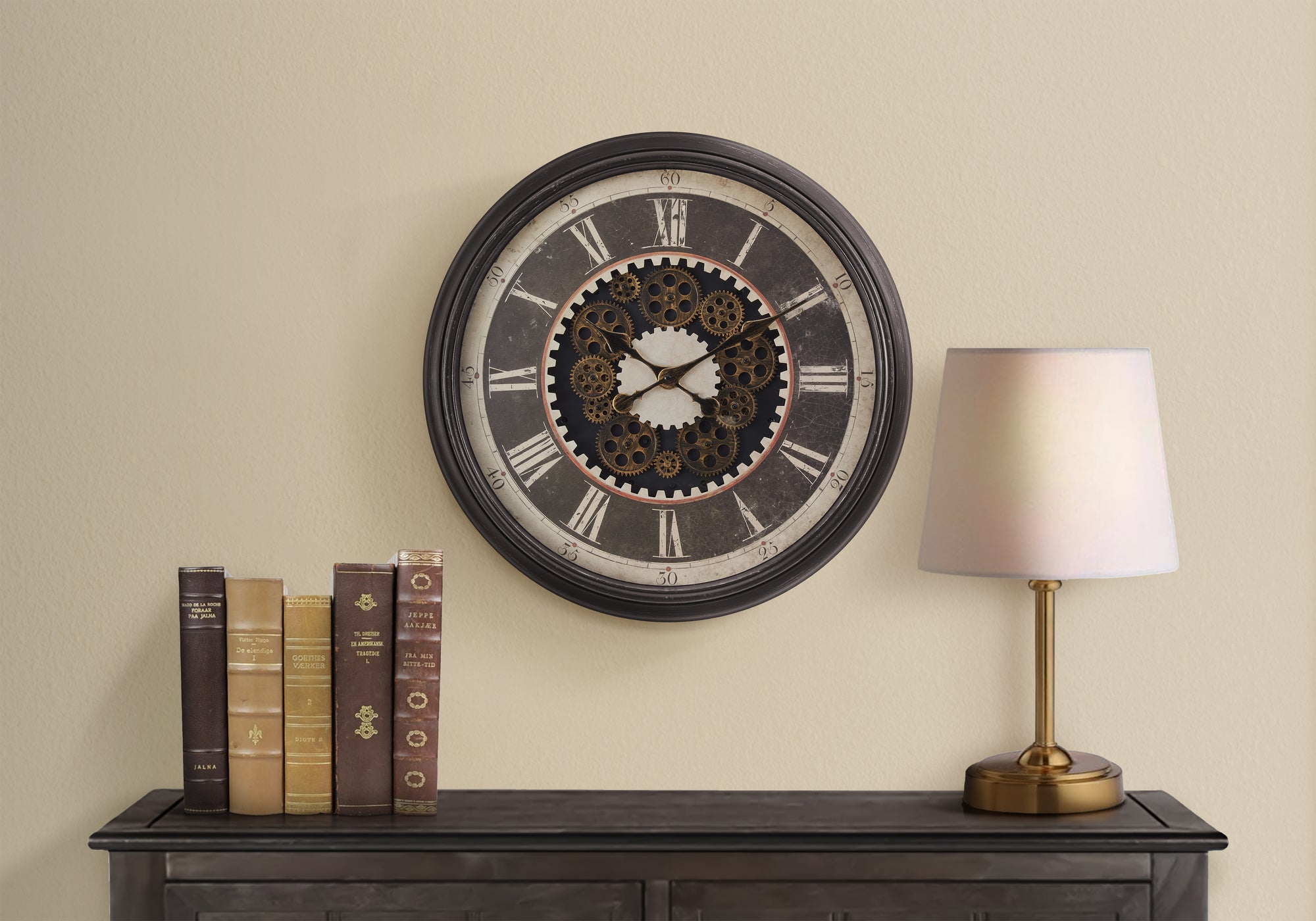 MN-499070    Clocks, 23" Round, Gear Mechanism, Wall Clock, Brown, Transitional