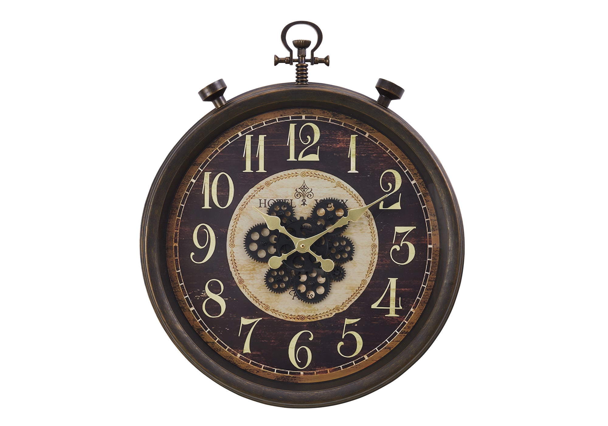 MN-539074    Clocks, 24" Round, Gear Mechanism, Wall Clock, Brown, Traditional