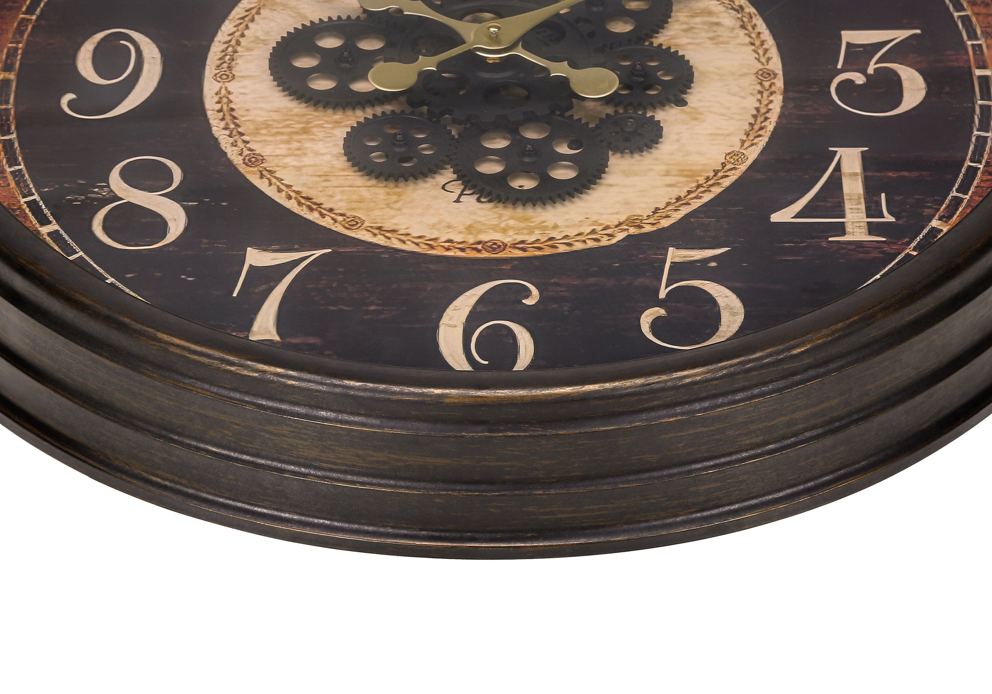MN-539074    Clocks, 24" Round, Gear Mechanism, Wall Clock, Brown, Traditional