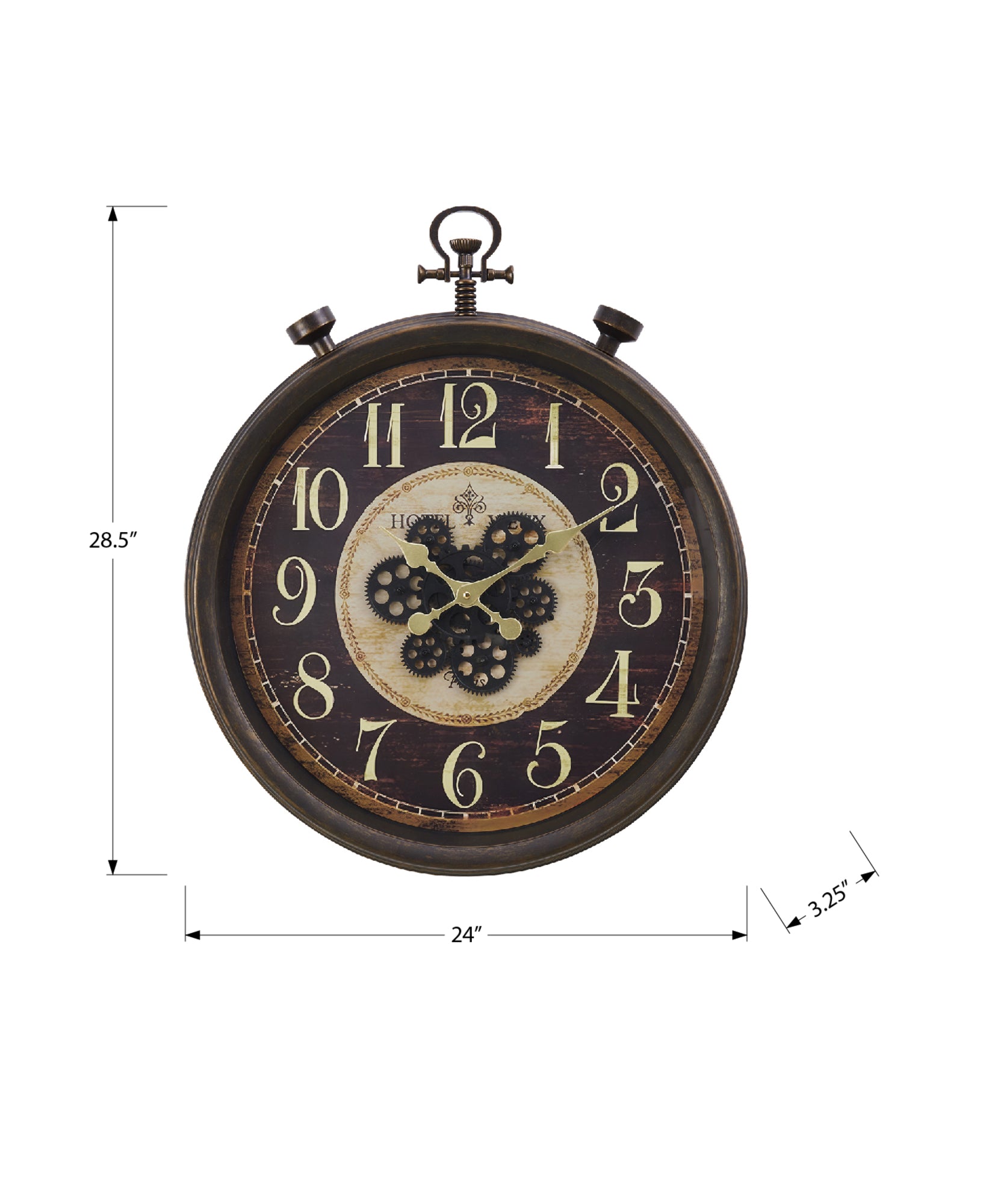 MN-539074    Clocks, 24" Round, Gear Mechanism, Wall Clock, Brown, Traditional