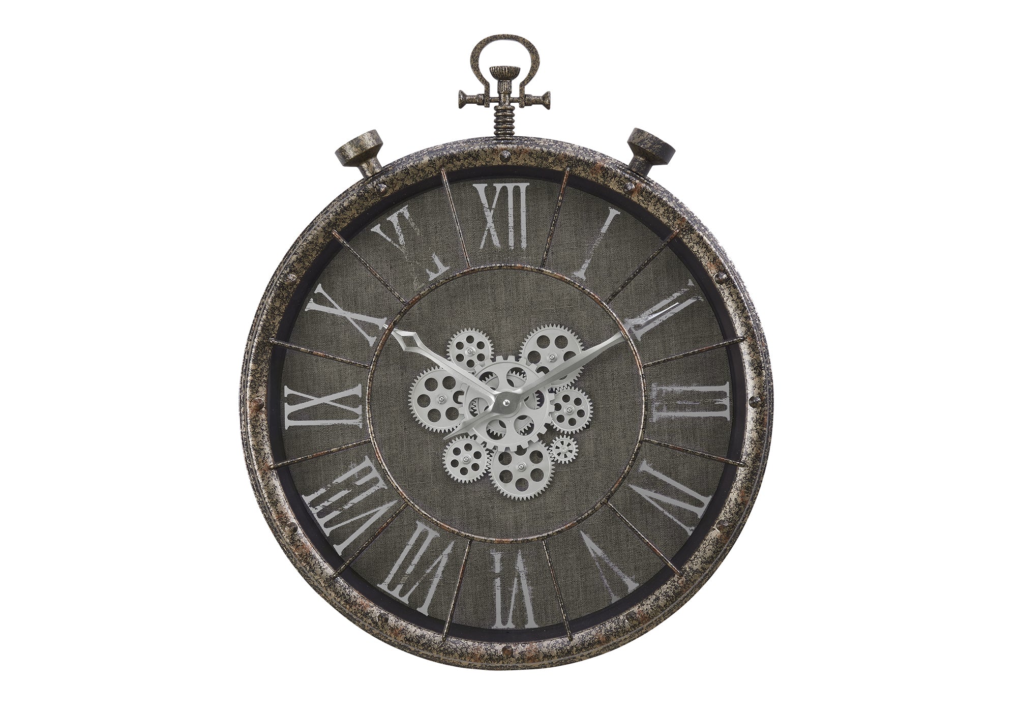 MN-549075    Clocks, 24" Round, Gear Mechanism, Wall Clock, Grey, Transitional
