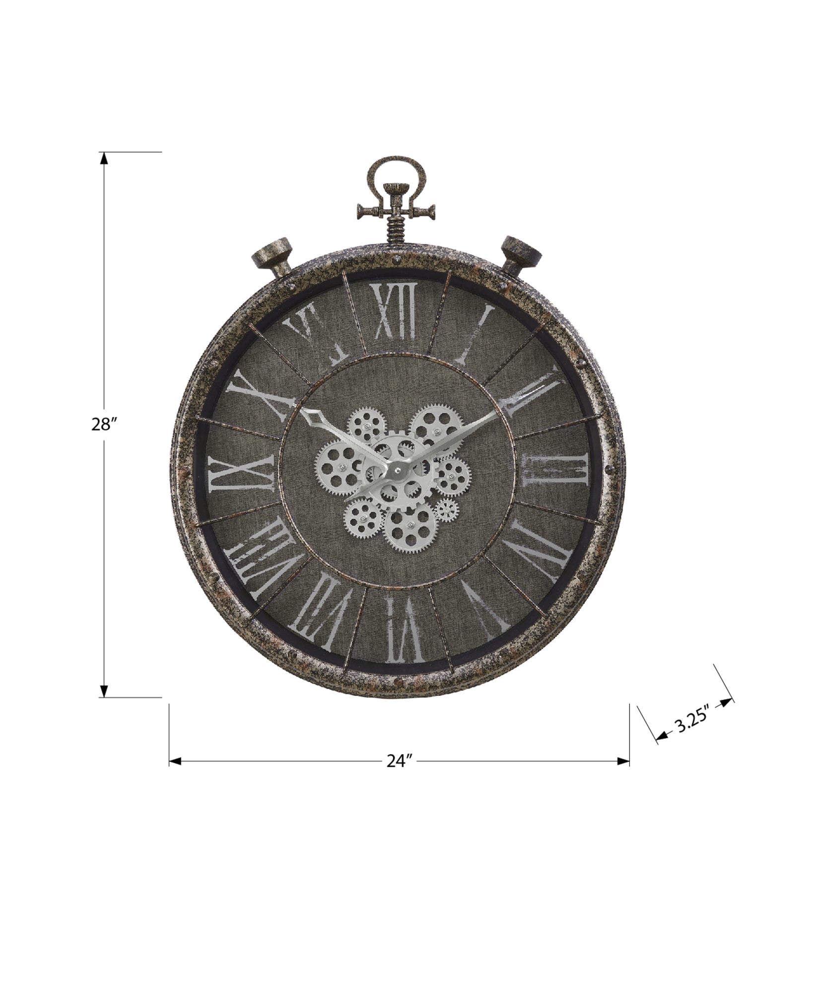 MN-549075    Clocks, 24" Round, Gear Mechanism, Wall Clock, Grey, Transitional