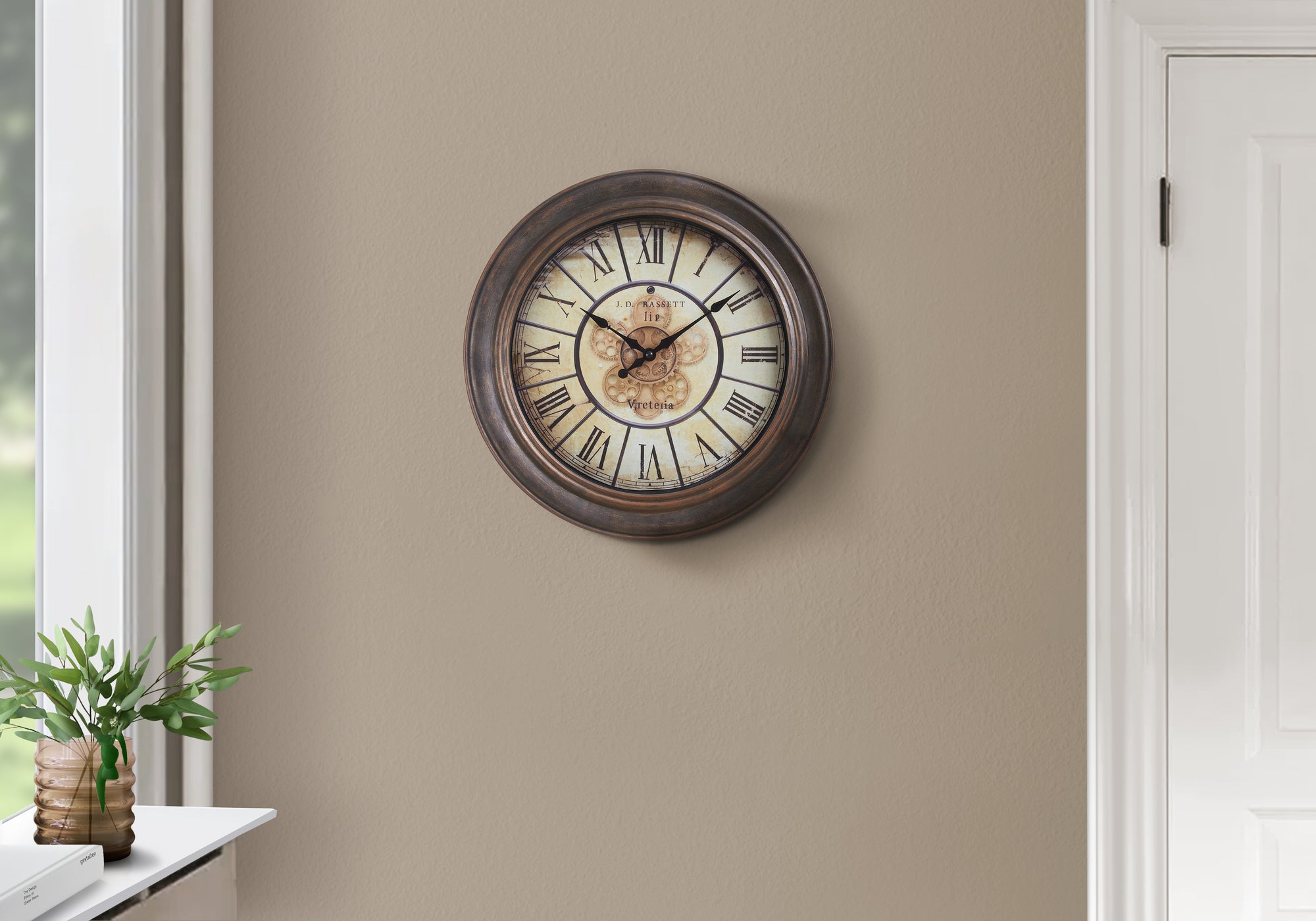 MN-569081    Clocks, 15" Round, Wall Clock, Antique Brown, Transitional