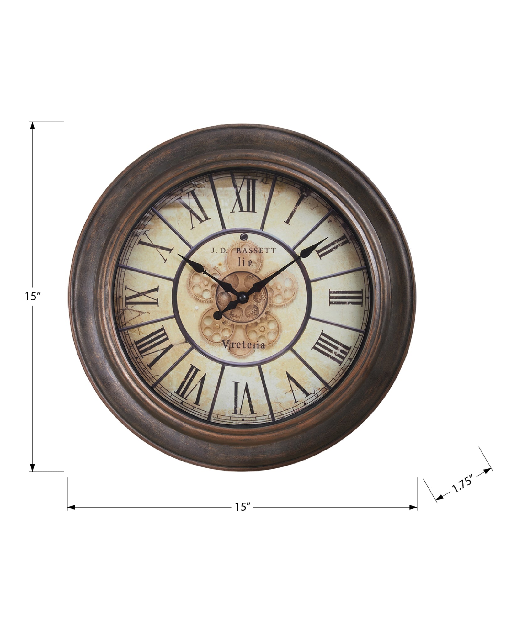 MN-569081    Clocks, 15" Round, Wall Clock, Antique Brown, Transitional