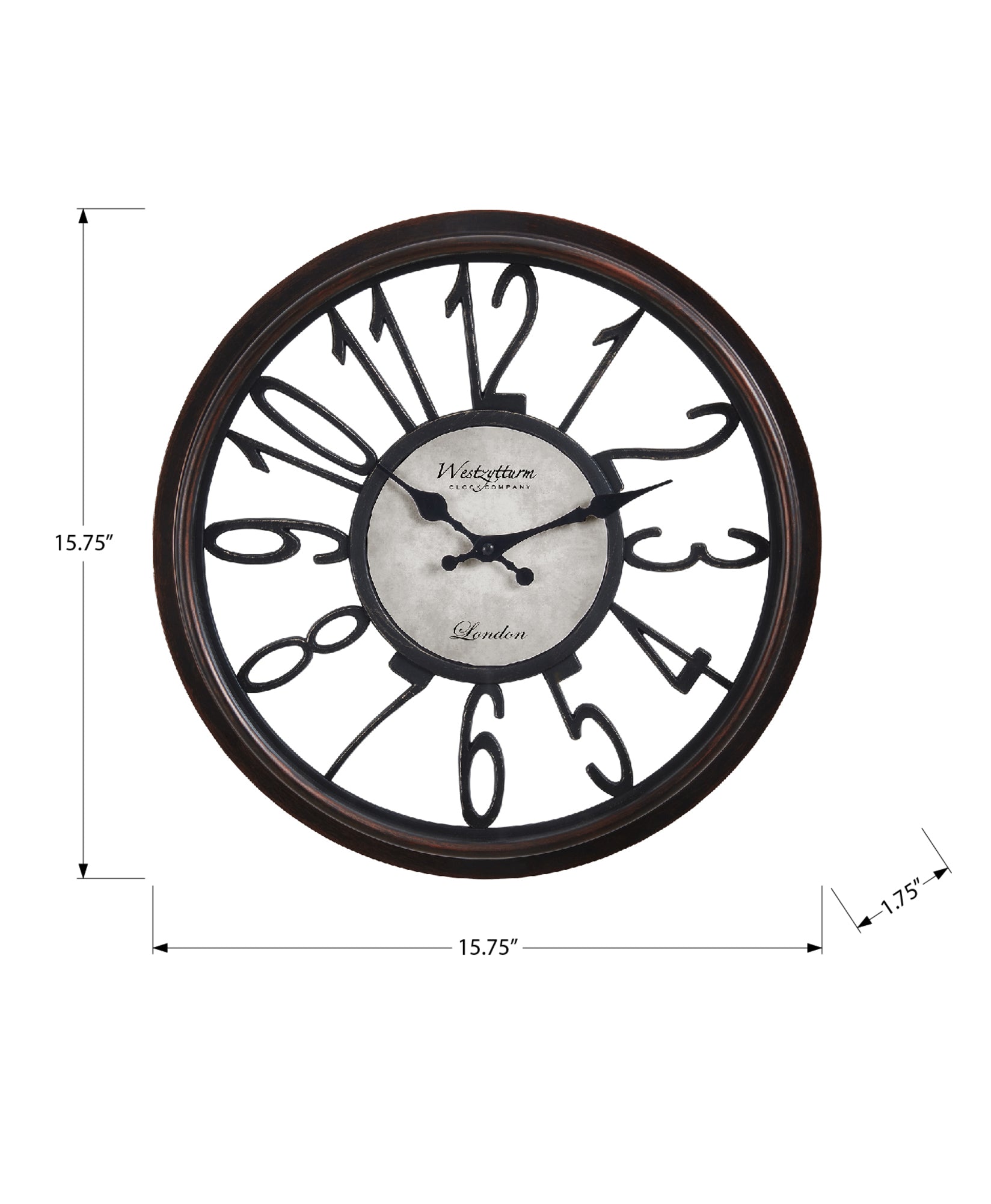 MN-599084    Clocks, 16" Round, Wall Clock, Antique Brown, Transitional