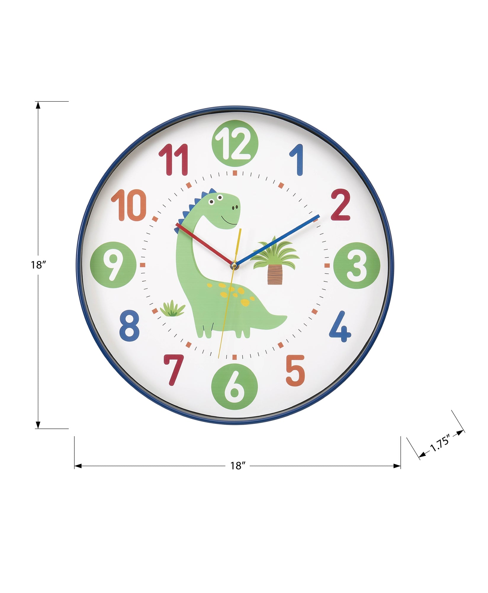 MN-X469100    Clocks, 18" Round, Juvenile, Wall Clock, Multi-colored Face, Blue Frame, Contemporary, Modern