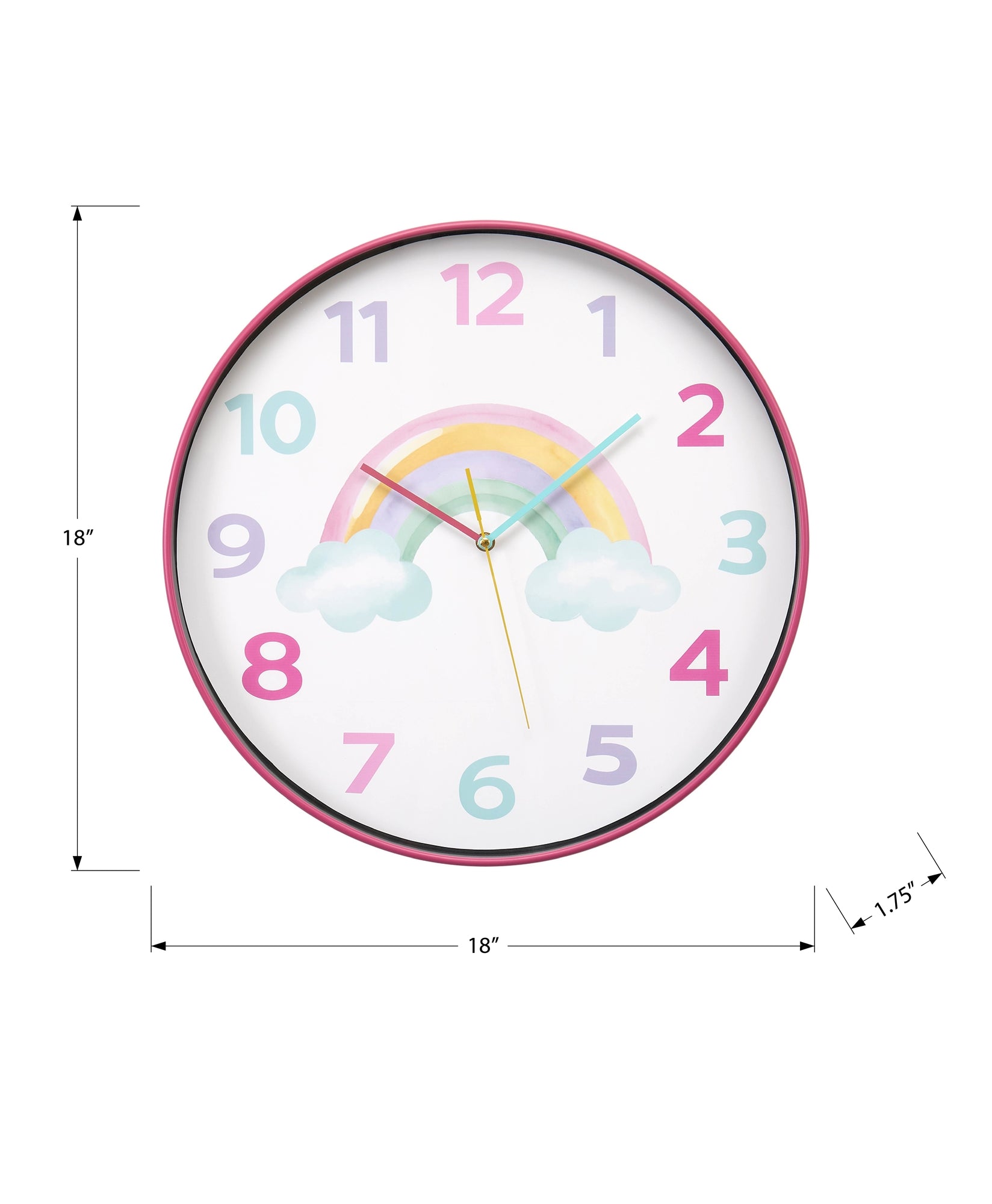MN-X469103    Clocks, 18" Round, Juvenile, Wall Clock, Multi-colored Face, Pink Frame, Contemporary, Modern