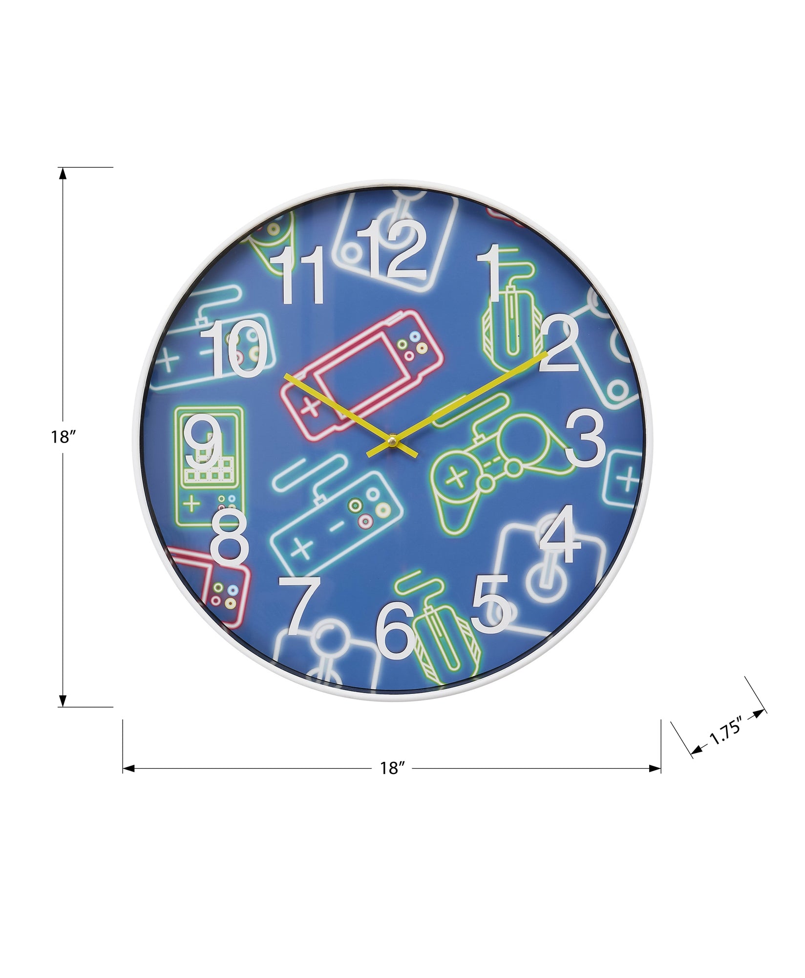MN-X469104    Clocks, 18" Round, Juvenile, Wall Clock, Multi-colored Face, White Frame, Contemporary, Modern