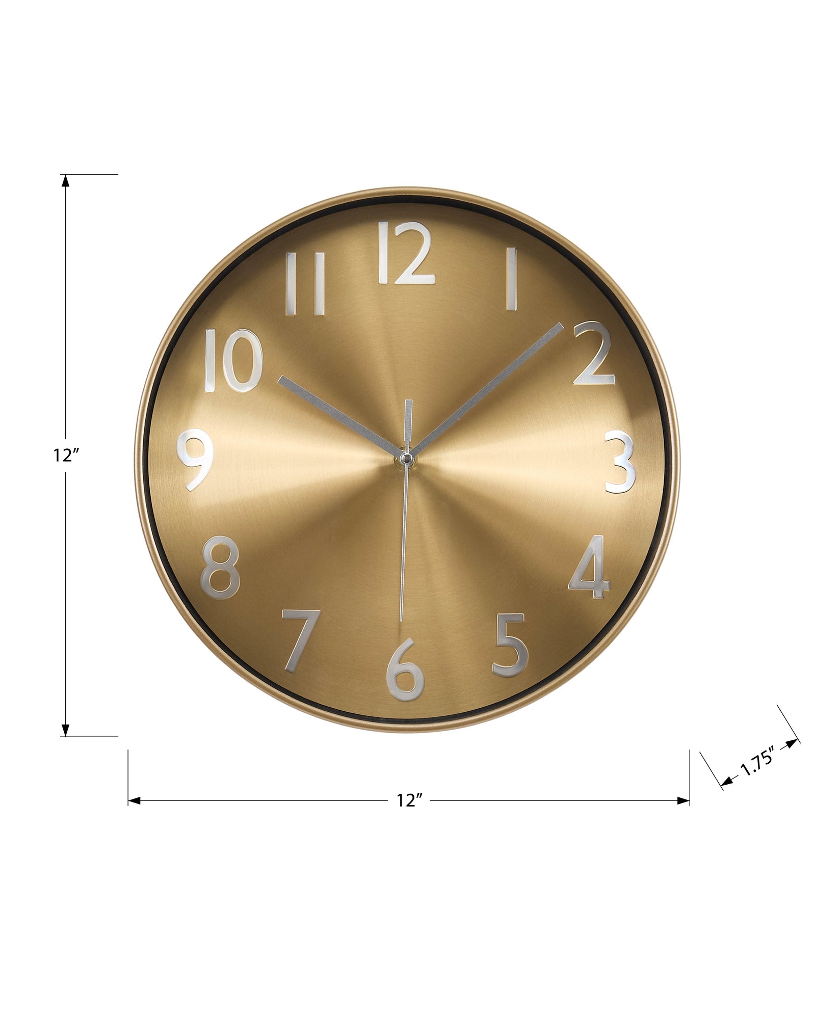MN-529112    Clocks, 12" Round, Wall Clock, Gold Face, Gold Frame, Contemporary, Modern