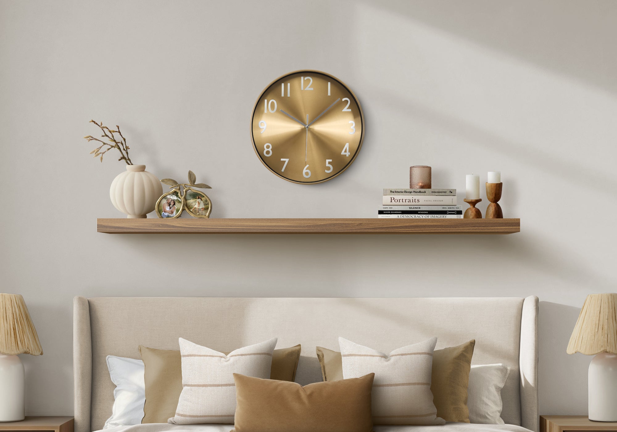 MN-529112    Clocks, 12" Round, Wall Clock, Gold Face, Gold Frame, Contemporary, Modern