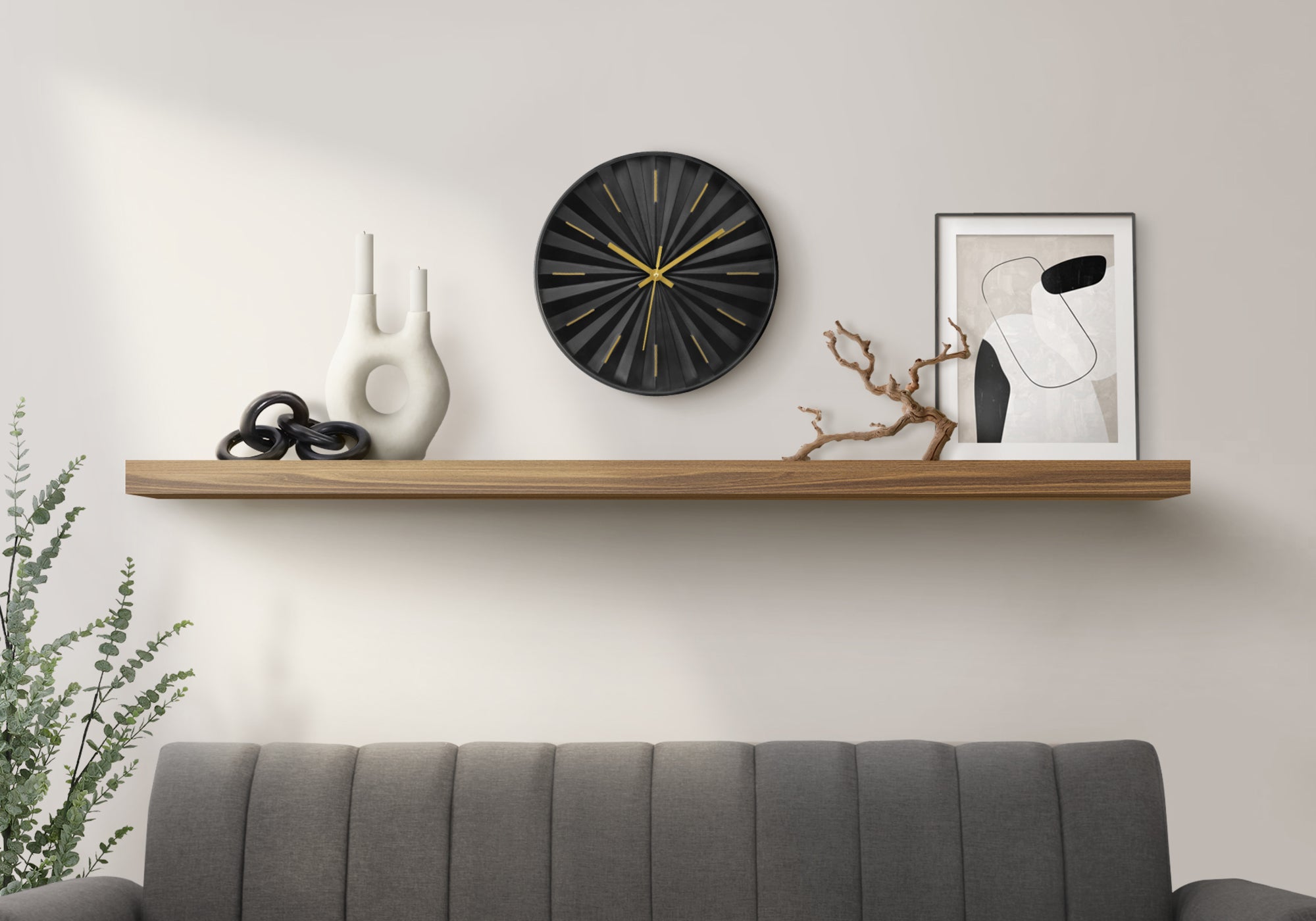 MN-539113    Clocks, 12" Round, Wall Clock, Black Face, Black Frame, Contemporary, Modern
