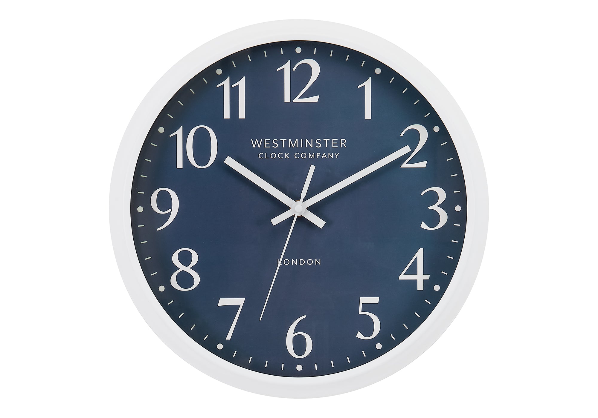 MN-S569116    Clocks, 12" Round, Wall Clock, Blue Face, White Frame, Modern, Contemporary