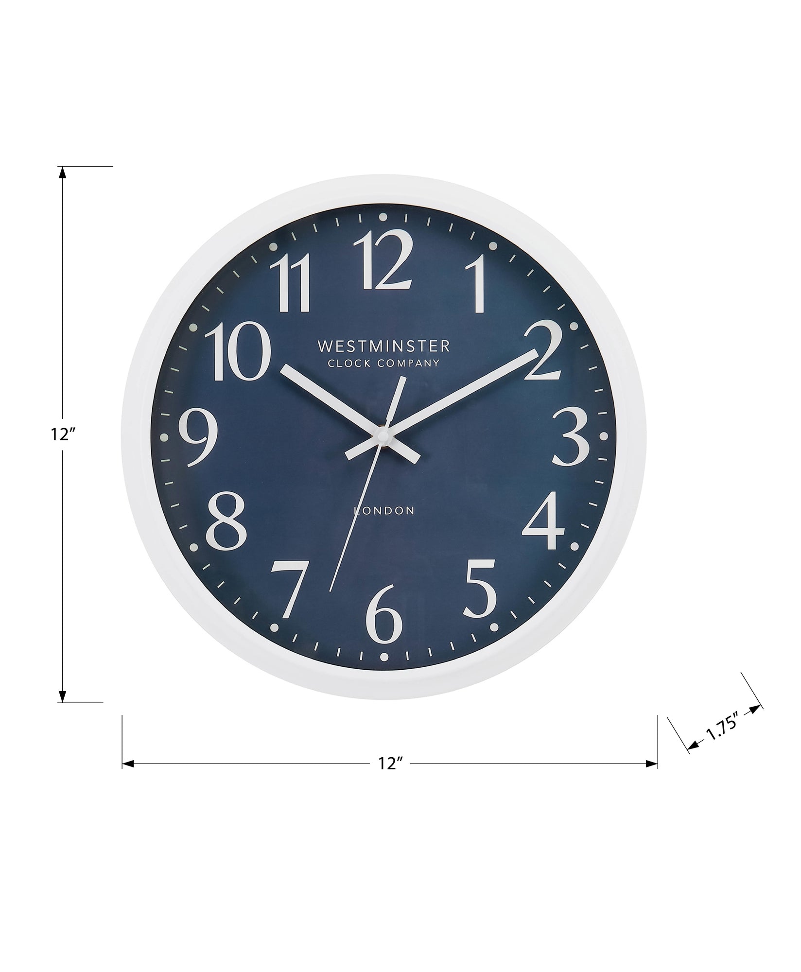 MN-S569116    Clocks, 12" Round, Wall Clock, Blue Face, White Frame, Modern, Contemporary
