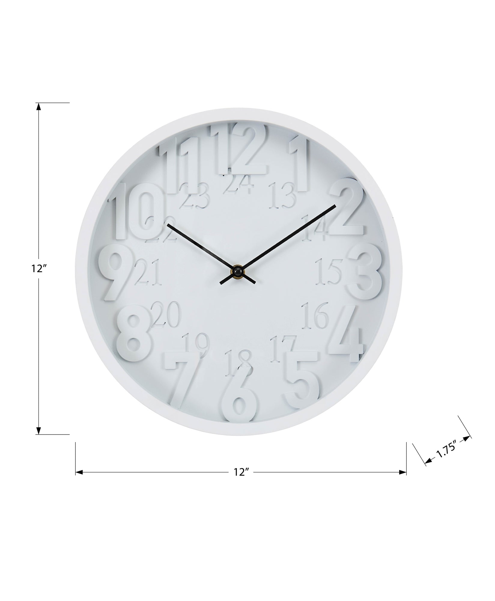 MN-T599118    Clocks, 12" Round, Wall Clock, Juvenile, White Face, White Frame, Contemporary, Modern
