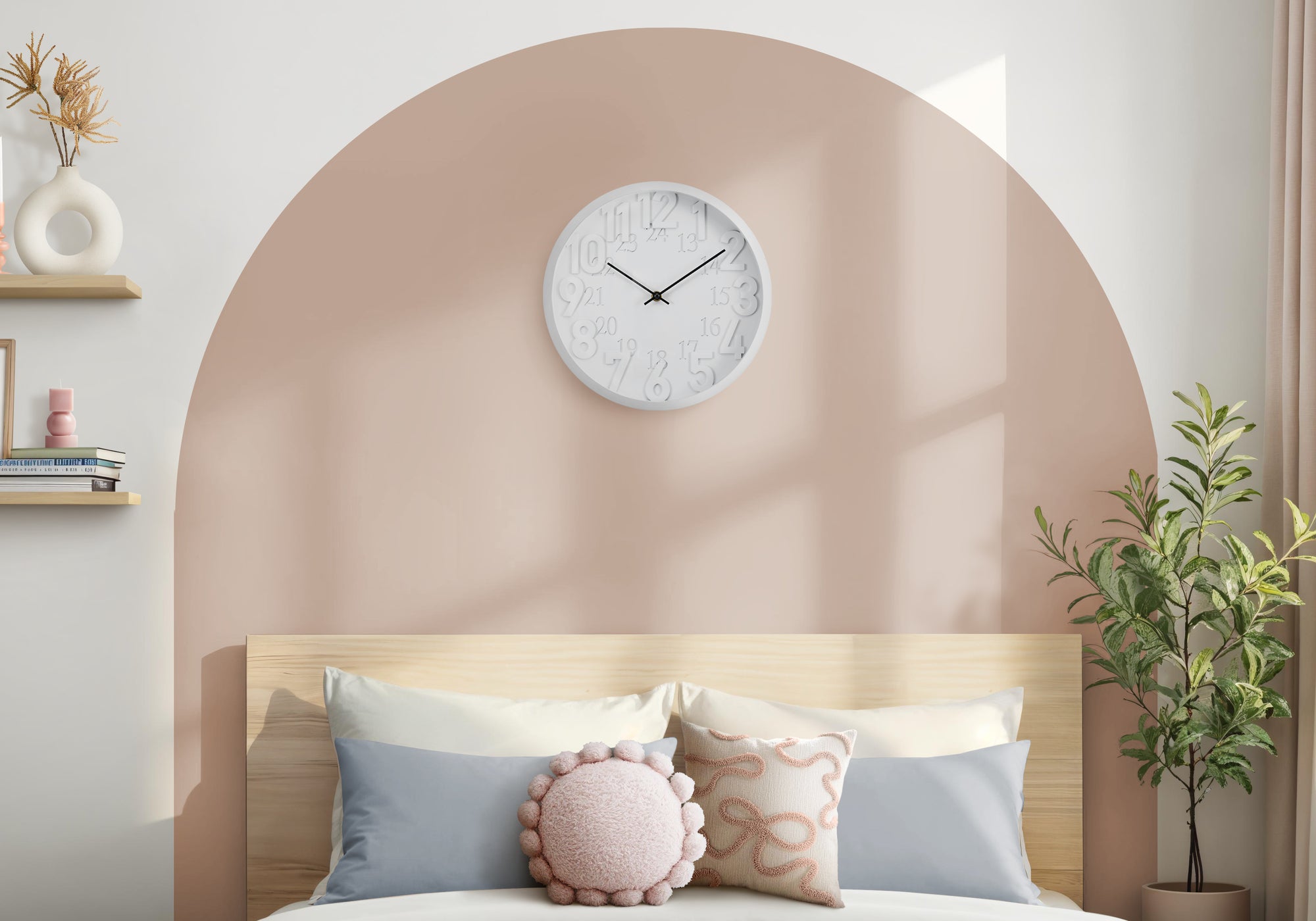 MN-T599118    Clocks, 12" Round, Wall Clock, Juvenile, White Face, White Frame, Contemporary, Modern
