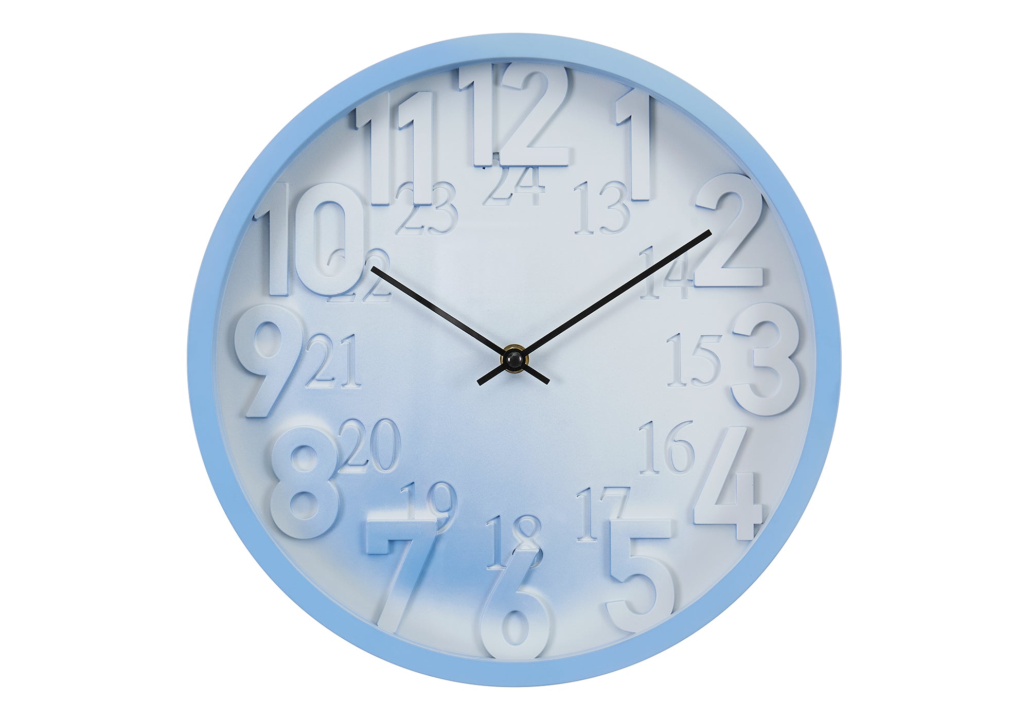 MN-T599119    Clocks, 12" Round, Wall Clock, Juvenile, Blue Face, Blue Frame, Contemporary, Modern