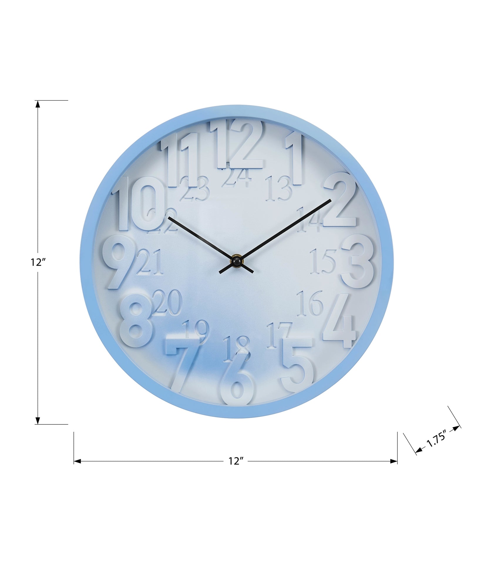 MN-T599119    Clocks, 12" Round, Wall Clock, Juvenile, Blue Face, Blue Frame, Contemporary, Modern