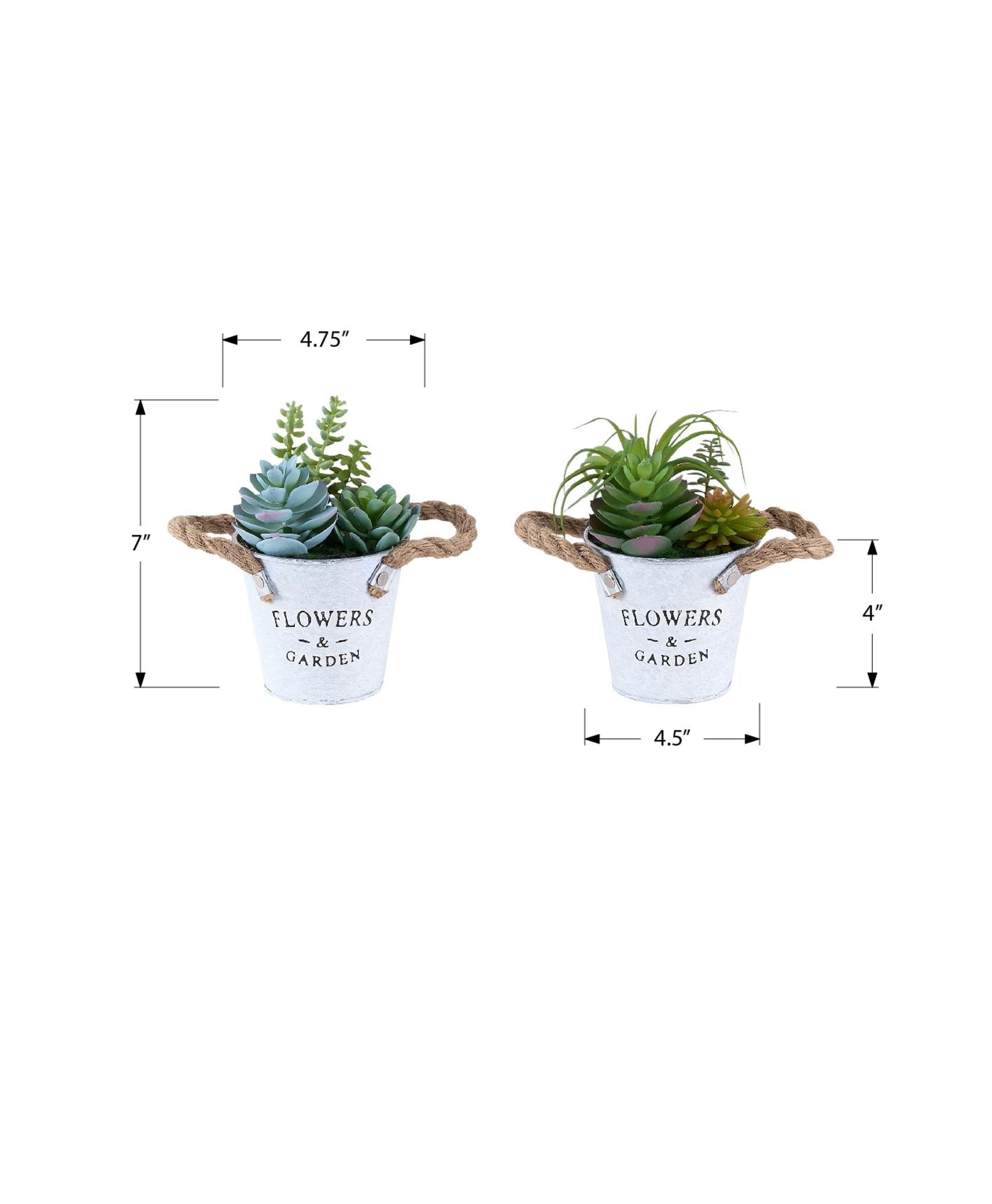 MN-P919361    Artificial Plant, Set Of 2, 7" Tall, Succulent, Table, White Metal Pots, Contemporary, Modern