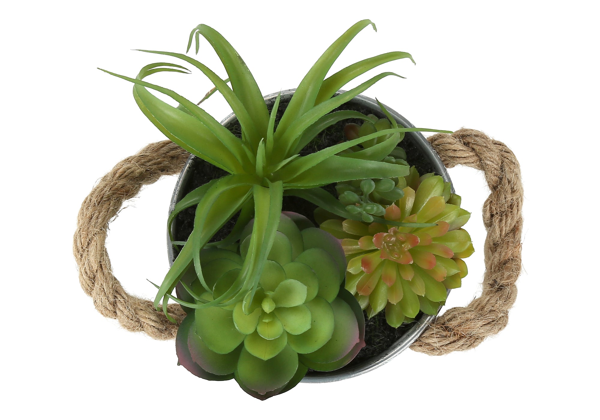 MN-P919361    Artificial Plant, Set Of 2, 7" Tall, Succulent, Table, White Metal Pots, Contemporary, Modern