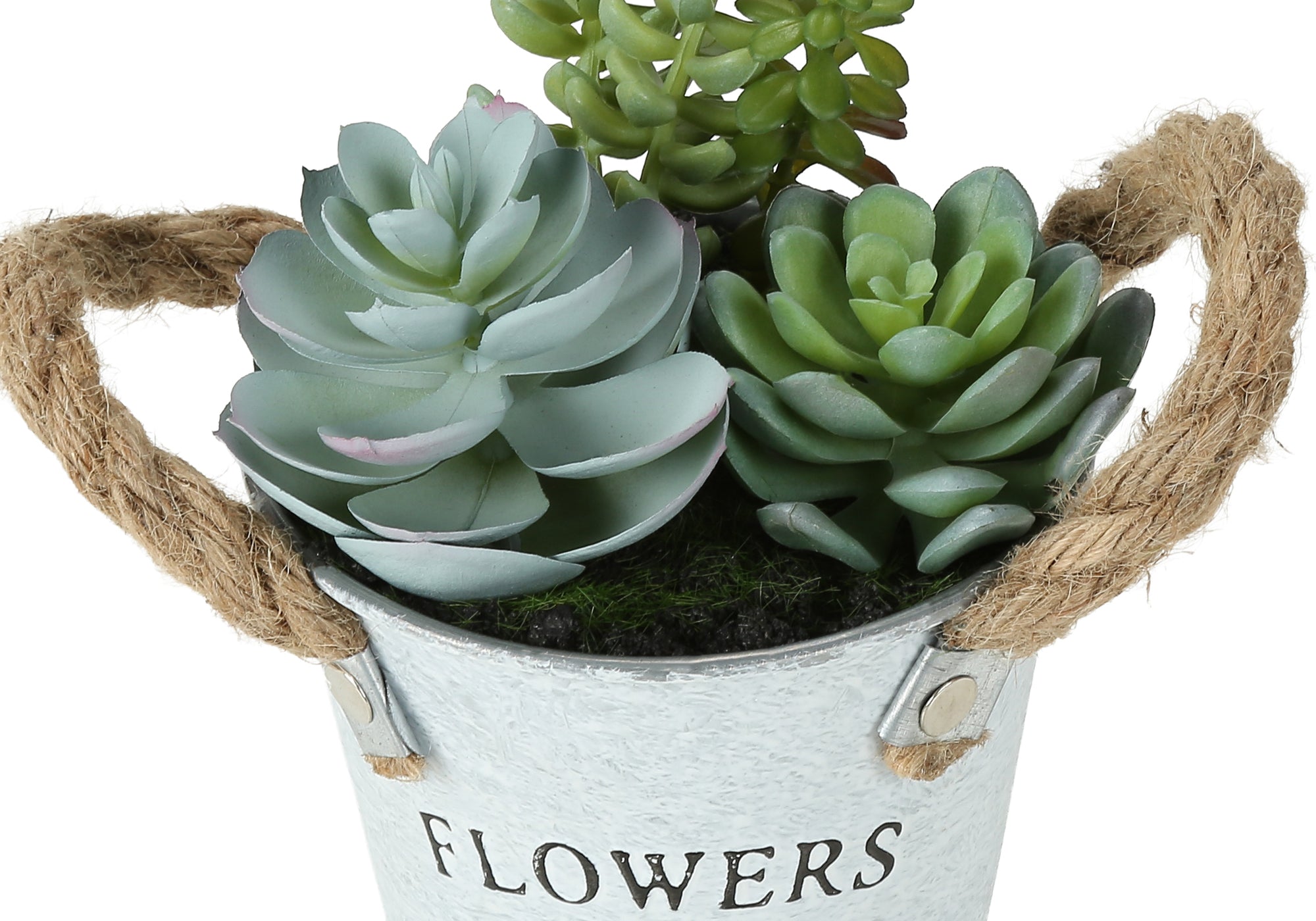 MN-P919361    Artificial Plant, Set Of 2, 7" Tall, Succulent, Table, White Metal Pots, Contemporary, Modern