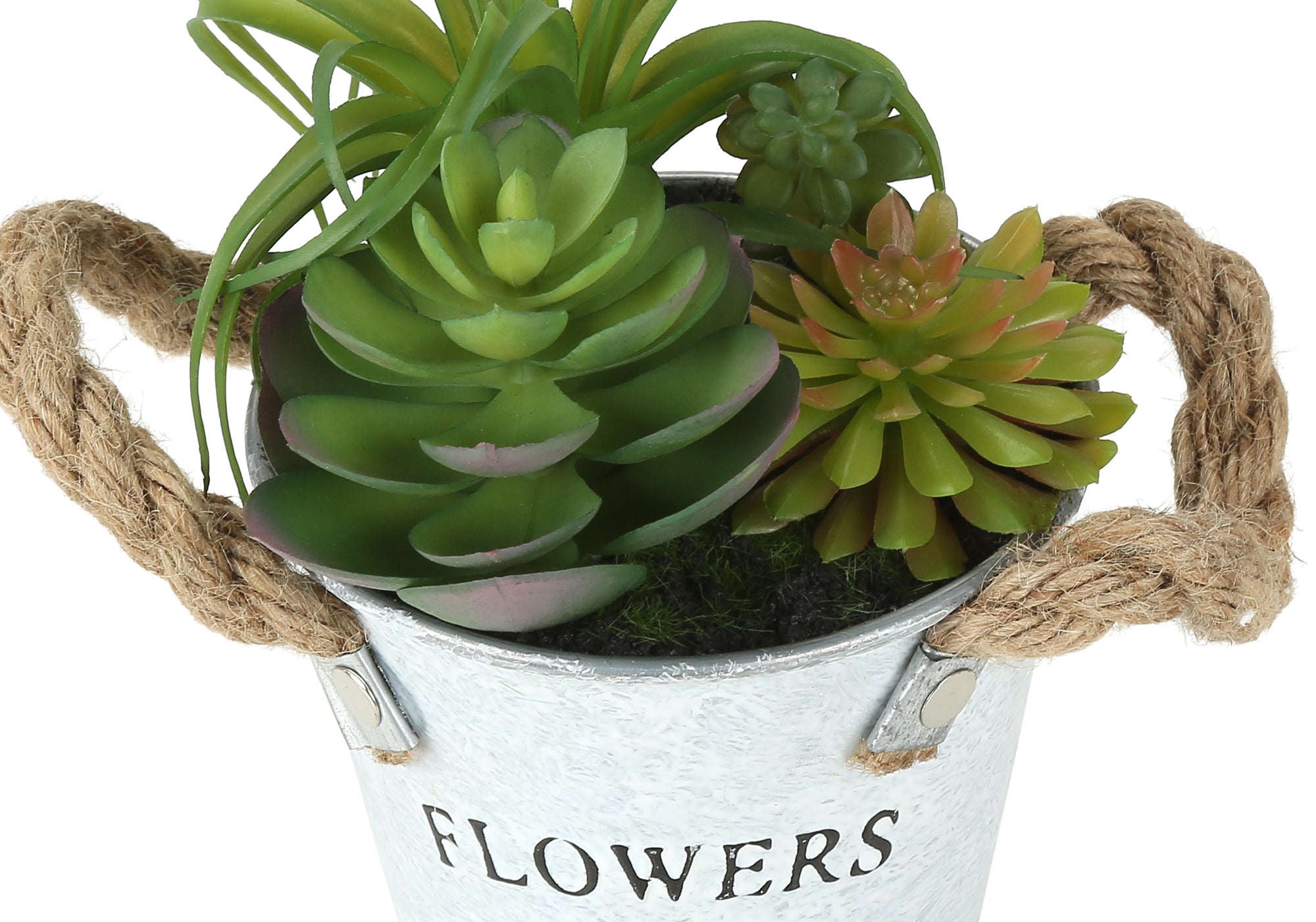 MN-P919361    Artificial Plant, Set Of 2, 7" Tall, Succulent, Table, White Metal Pots, Contemporary, Modern