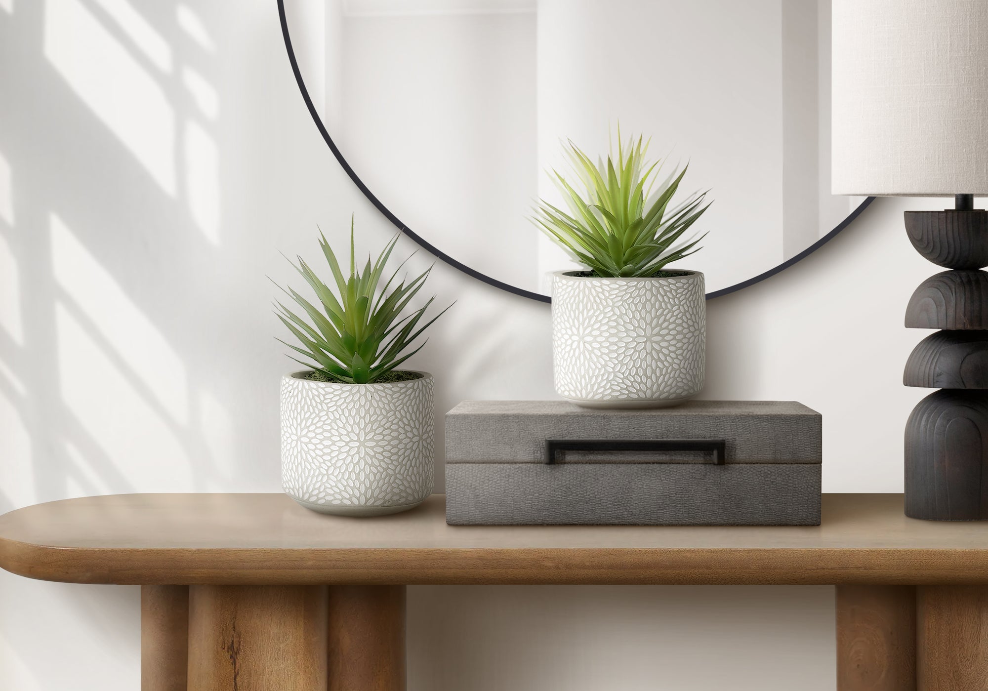 MN-O929362    Artificial Plant, Set Of 2, 9" Tall, Succulent, White Cement Pots, Contemporary, Modern