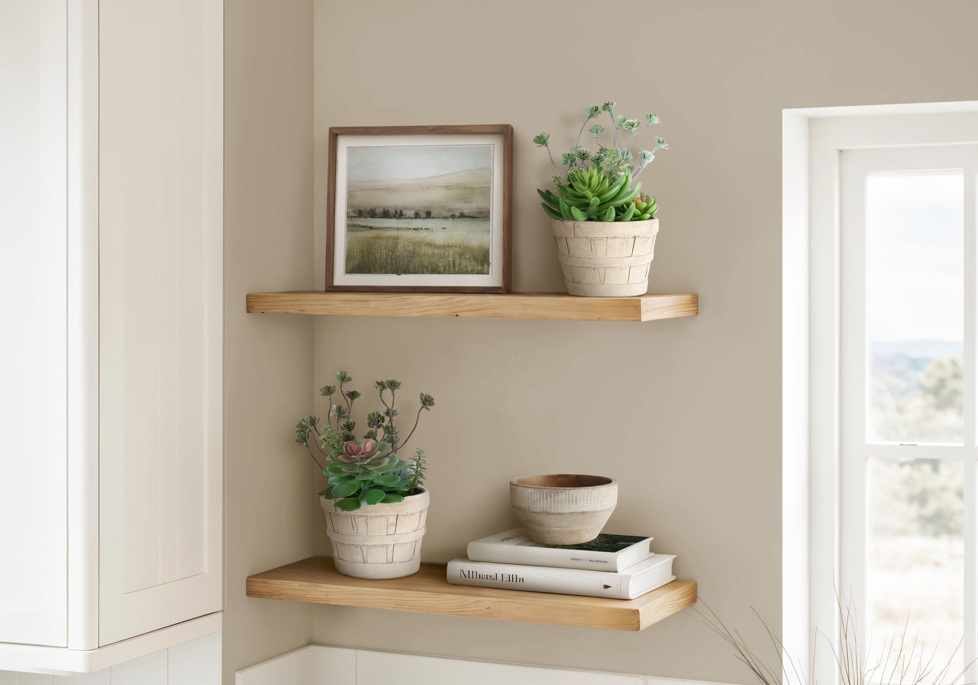 MN-K959365    Artificial Plant, Set Of 2, 9" Tall, Succulent, Table, Beige Cement Pots, Contemporary, Modern