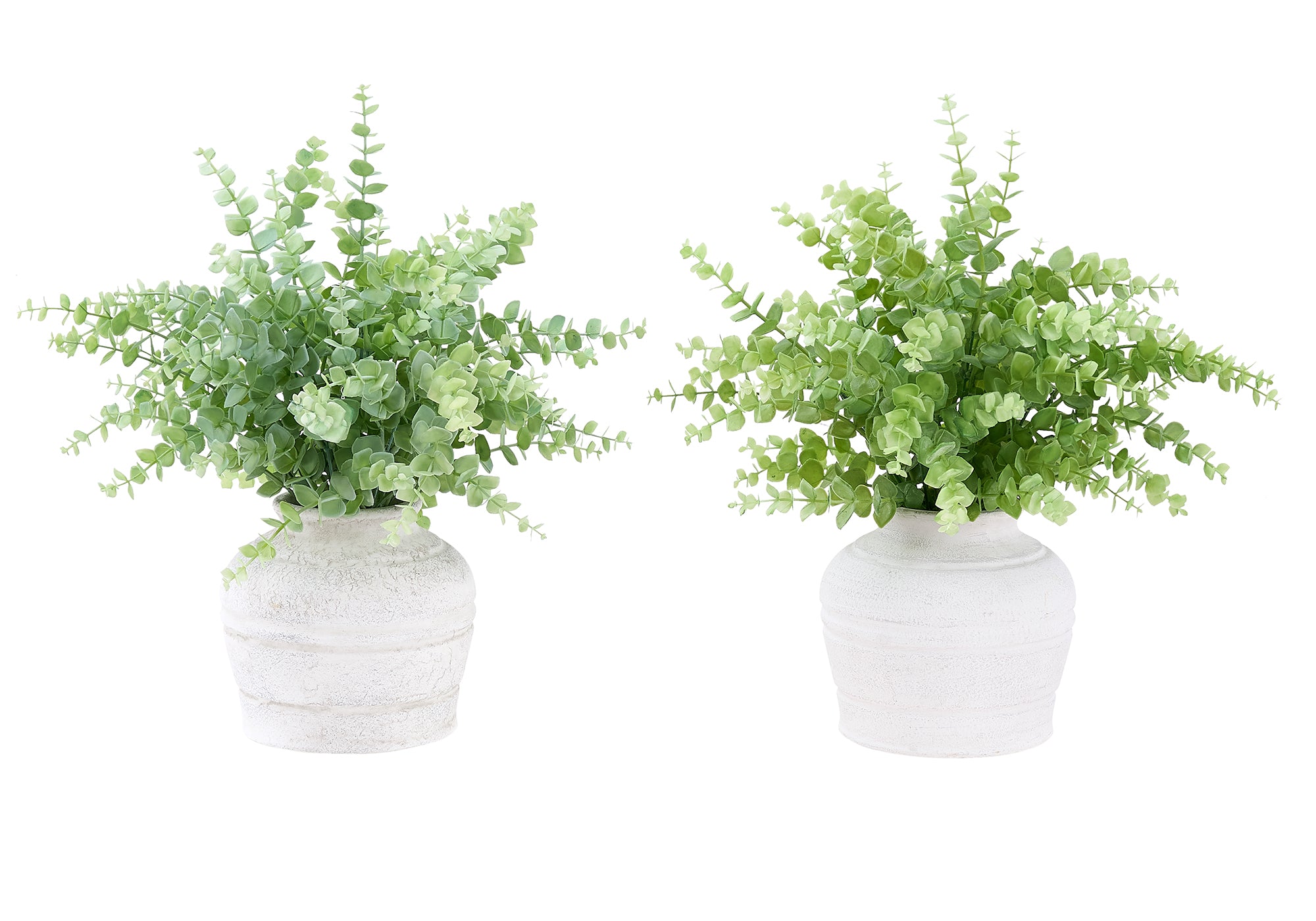 MN-G989368    Artificial Plant, Set Of 2, 16" Tall, Eucalyptus Grass, Table, White Pots, Contemporary, Modern