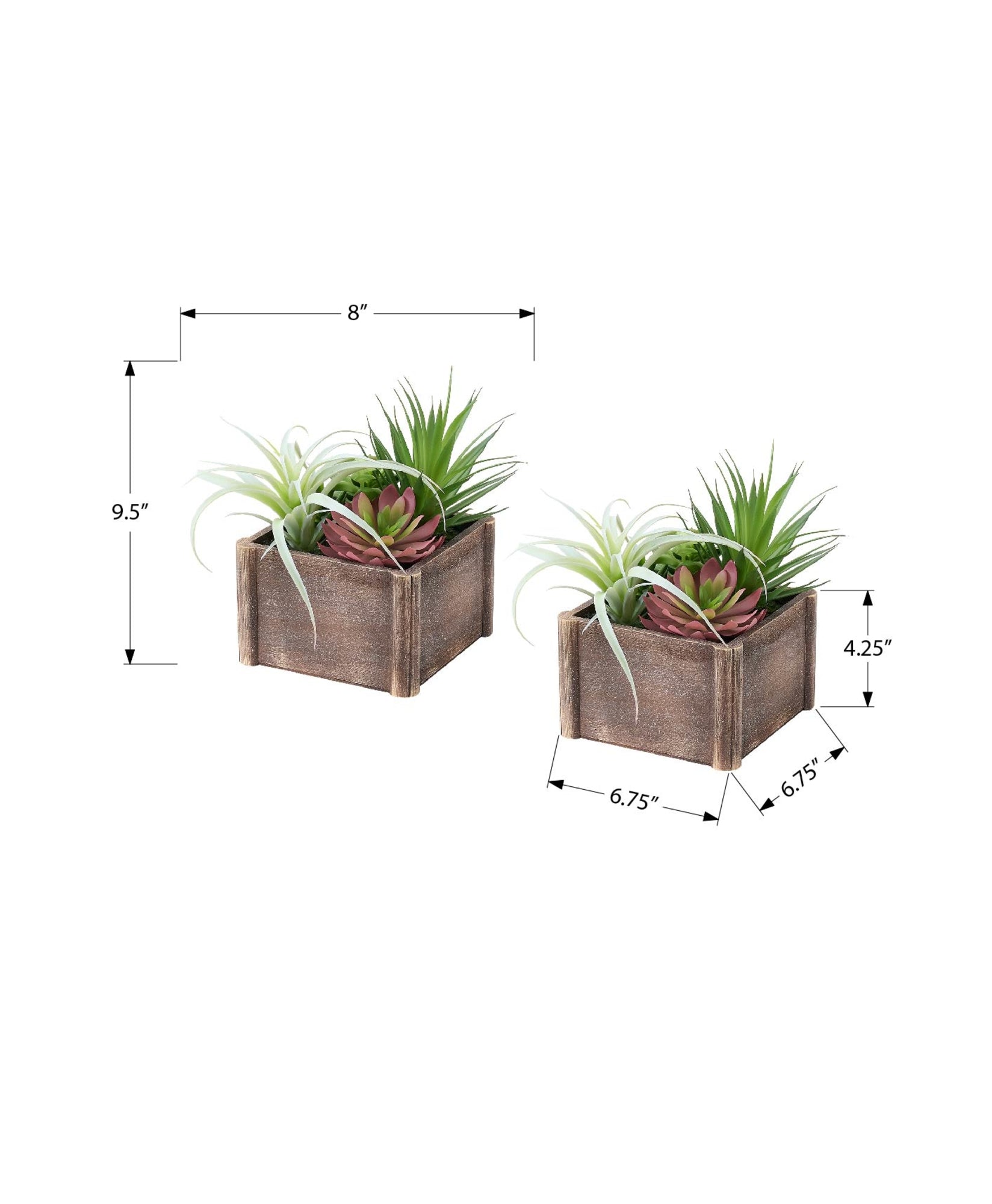 MN-119371    Artificial Plant, Set Of 2, 10" Tall, Succulent, Table, Brown Wooden Pots, Contemporary, Modern