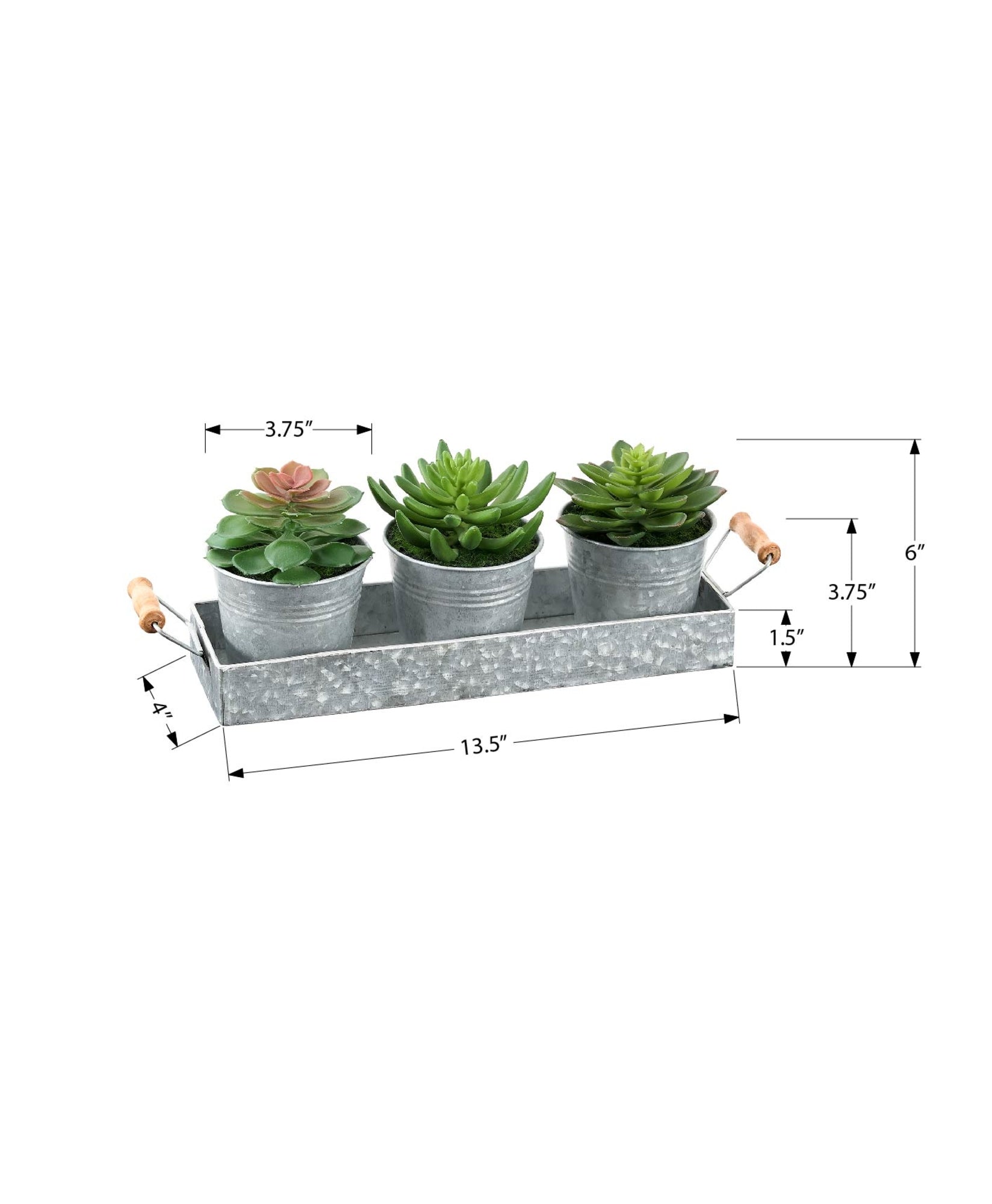 MN-D129372    Artificial Plant, Set Of 3, 6" Tall, Succulent, Table, Silver Metal Pots, Contemporary, Modern