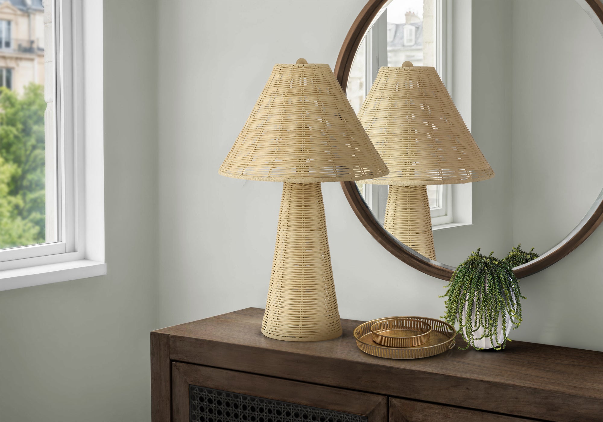 MN-649416    Lighting, 21"h, Table Lamp, Natural Rattan, Contemporary