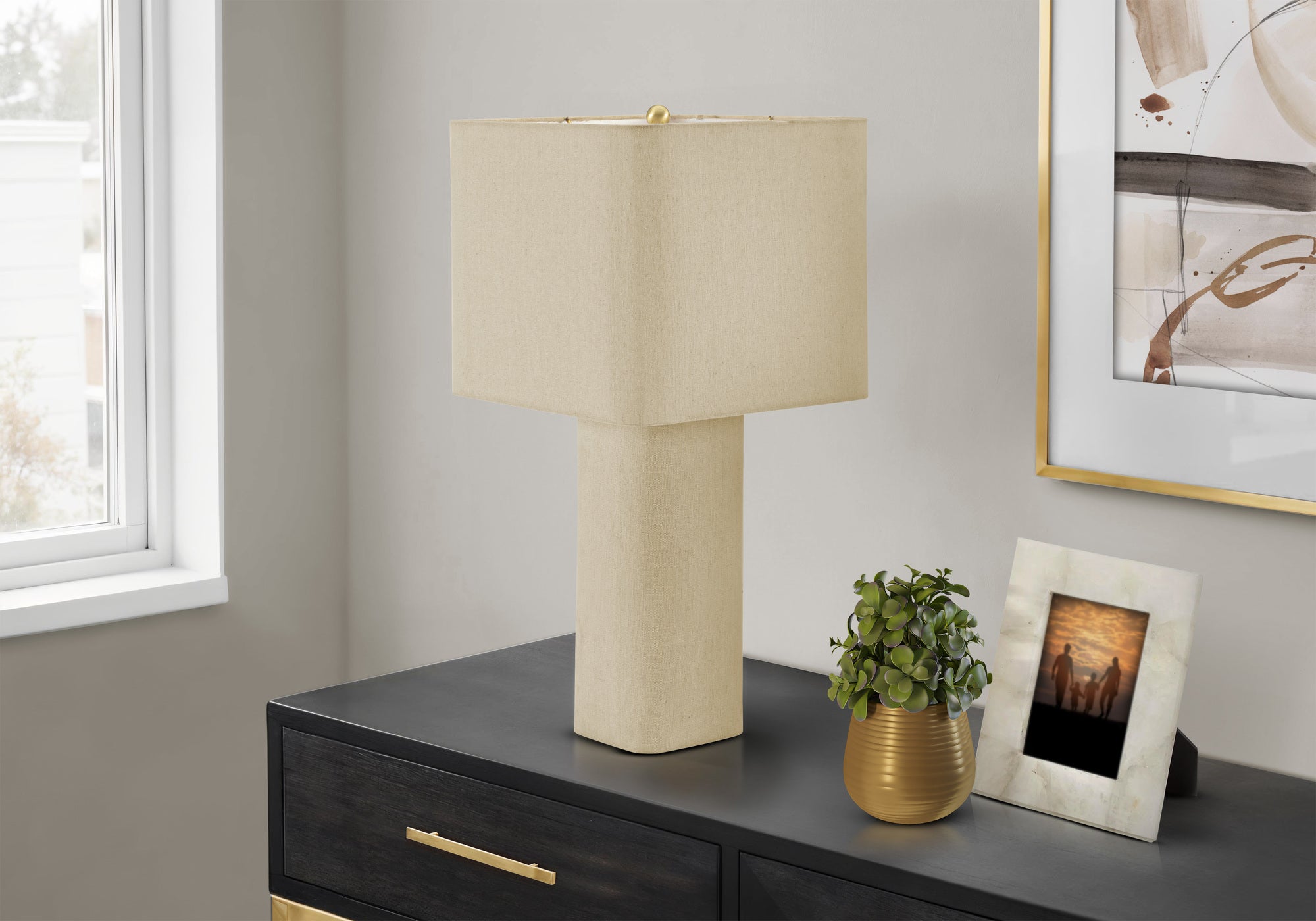 MN-689423    Lighting, 24"h, Table Lamp, Natural Linen, Contemporary