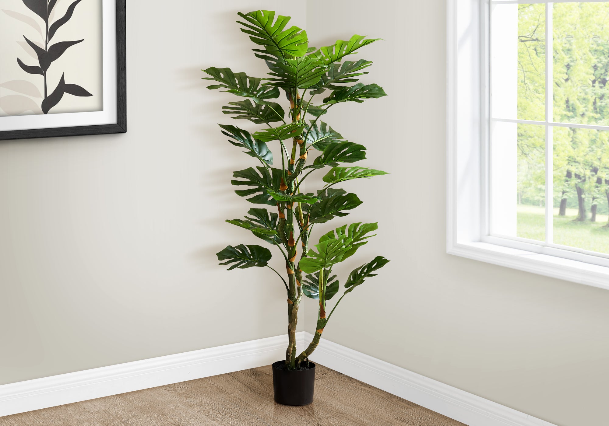 MN-439522    Artificial Plant, 61" Tall, Monstera Tree, Indoor, Potted, Floor, Real Touch, Green Leaves, Black Pot
