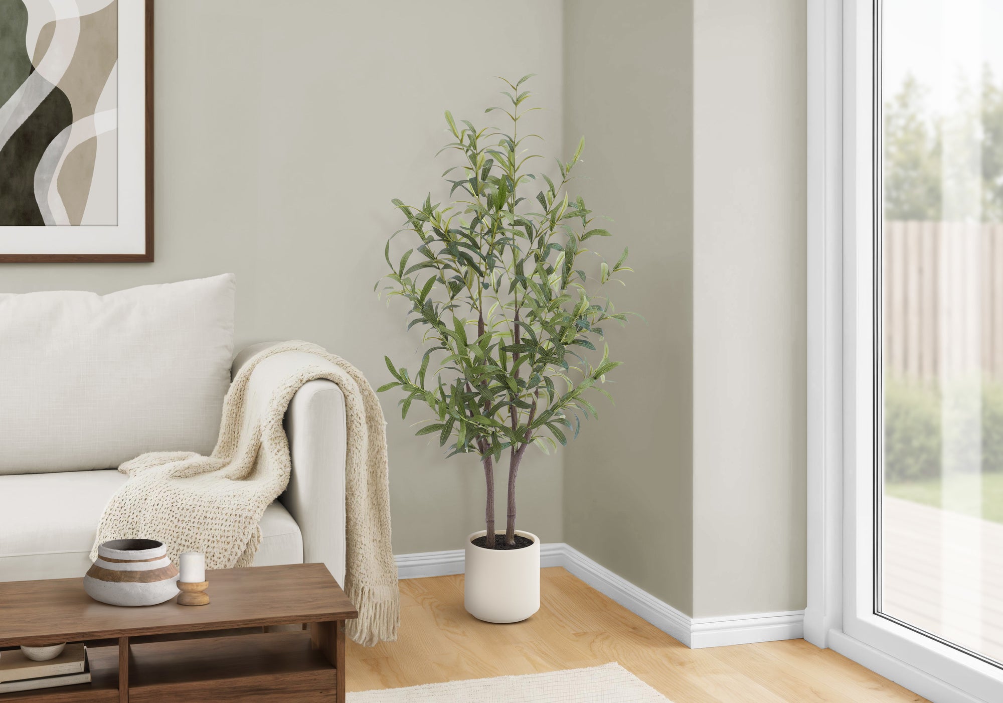 MN-929523    Artificial Plant, Olive Tree, 44" Tall, Floor, Decorative, Indoor, Fake, Faux, Real Touch, Potted, Beige Pot, Contemporary, Modern