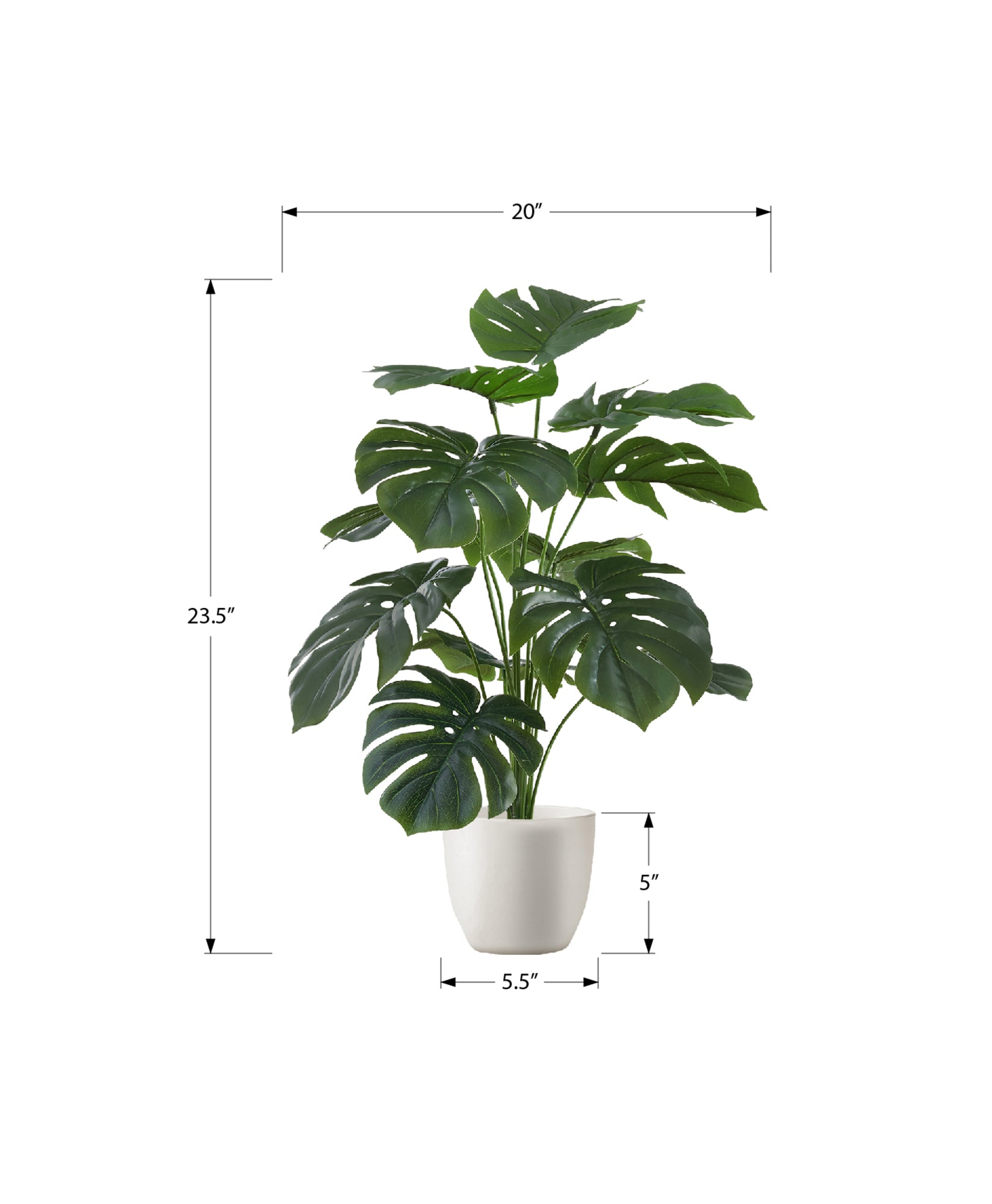 MN-599551    Artificial Plant, 24" Tall, Monstera, Indoor, Faux, Fake, Table, Greenery, Potted, Real Touch, Decorative, Green Leaves, White Pot