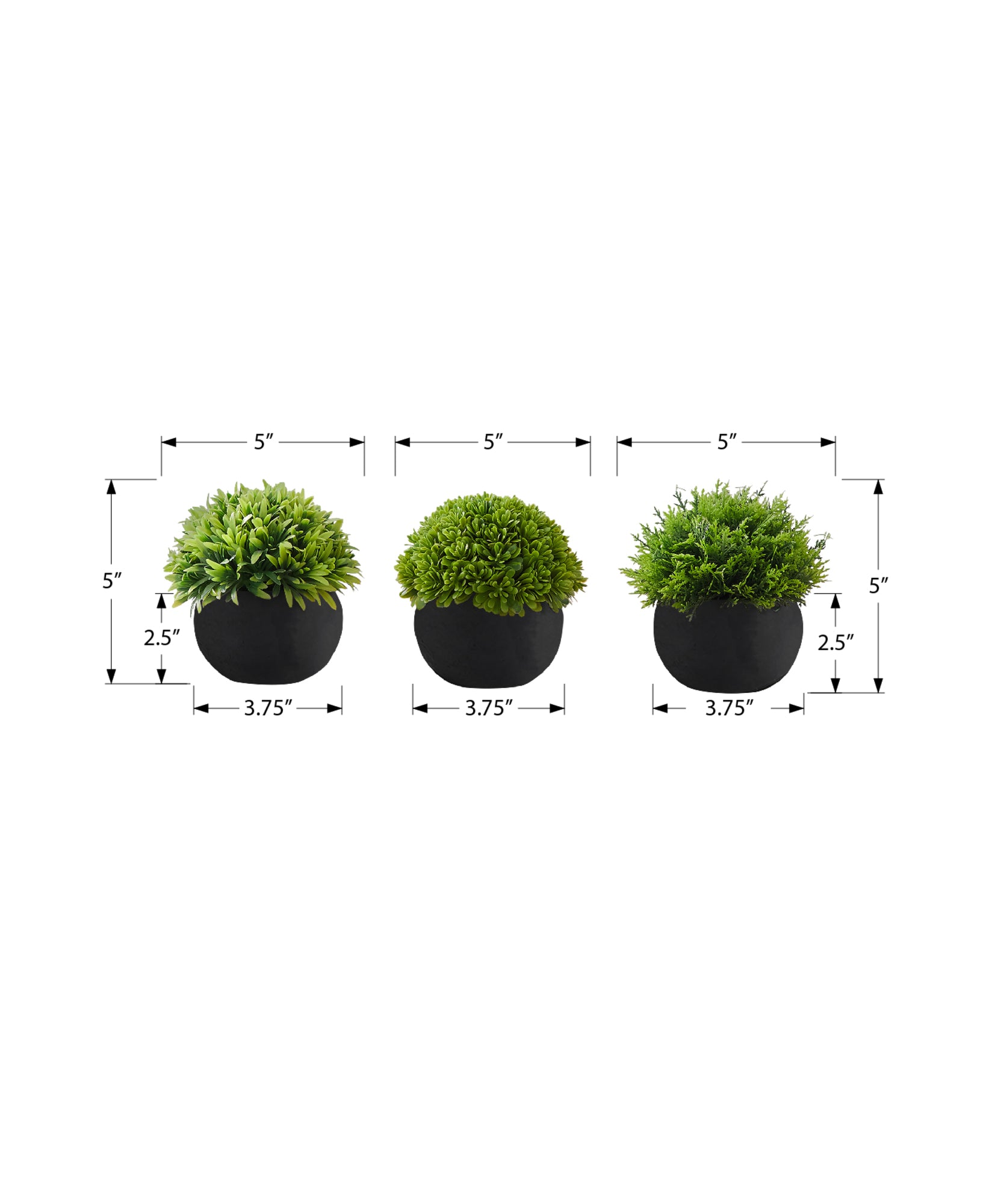 MN-Q599552    Artificial Plant, 5" Tall, Grass, Indoor, Faux, Fake, Table, Greenery, Potted, Set Of 3, Decorative, Green Plants, Black Pots