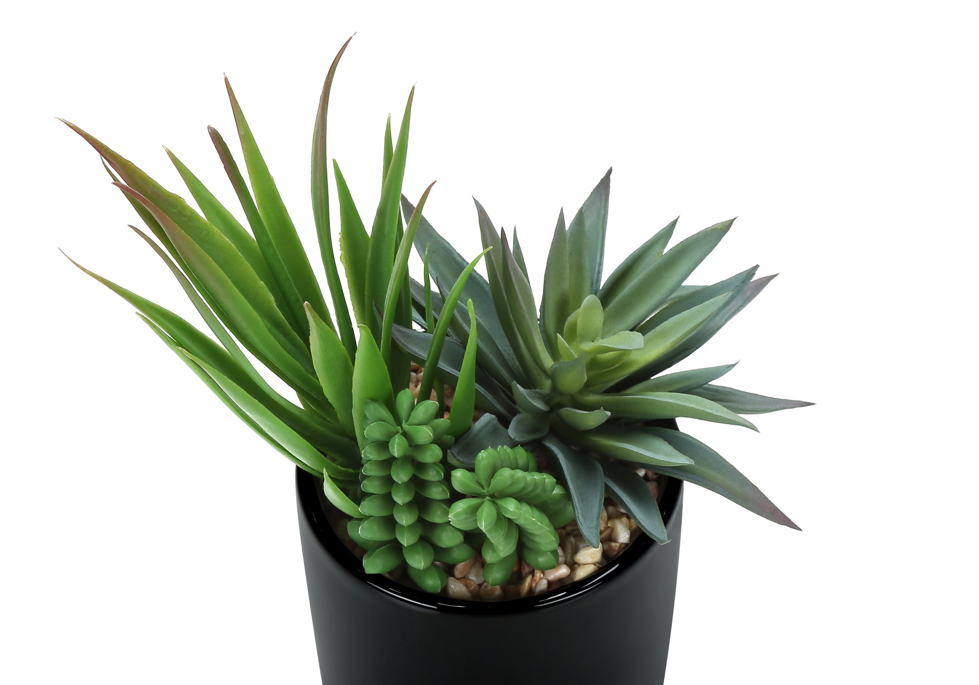 MN-P589554    Artificial Plant, 7" Tall, Succulent, Indoor, Faux, Fake, Table, Greenery, Potted, Set Of 2, Decorative, Green Plants, Glossy Black Pots