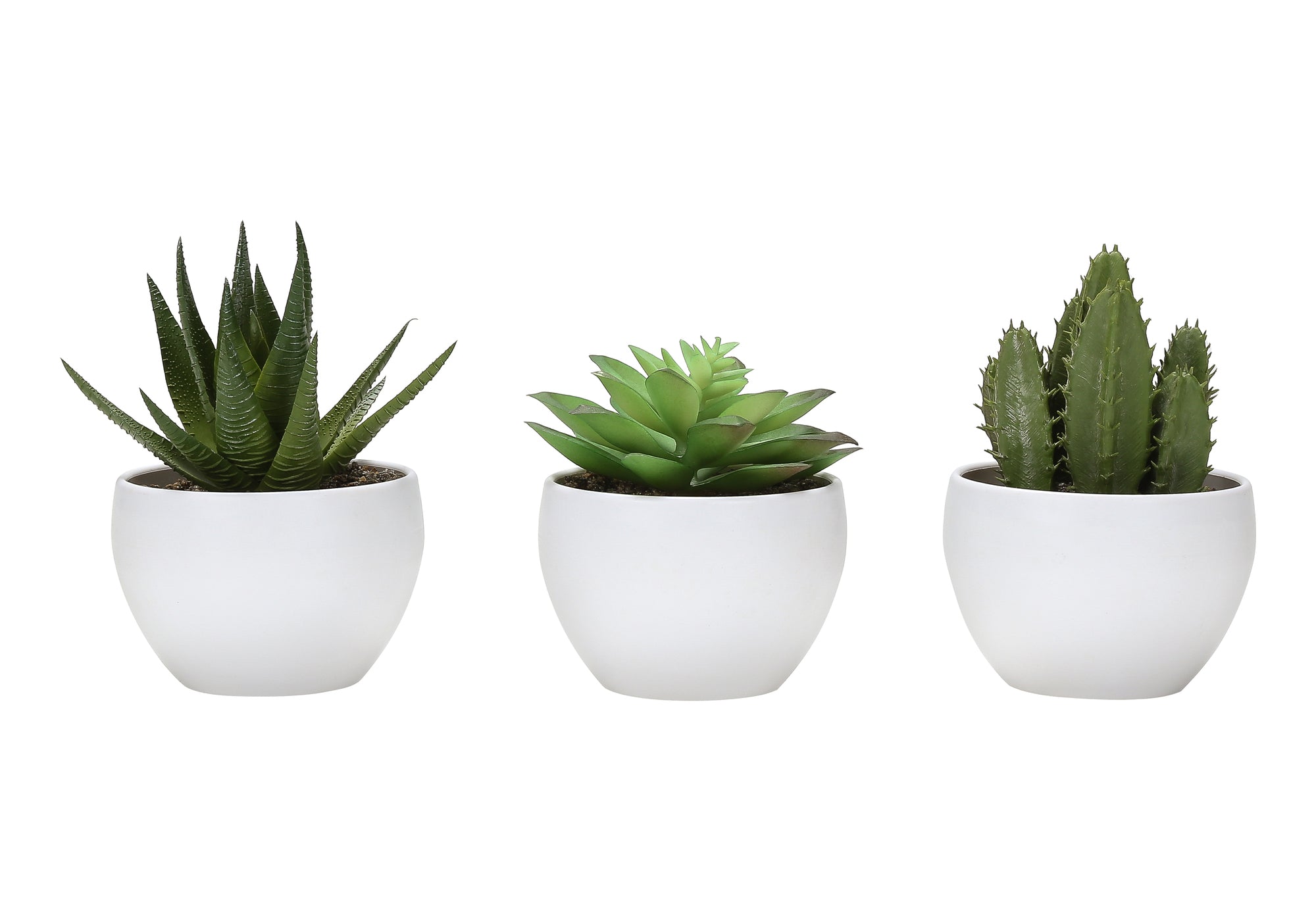 MN-N649555    Artificial Plant, 6" Tall, Succulent, Indoor, Faux, Fake, Table, Greenery, Potted, Set Of 3, Decorative, Green Plants, White Pots