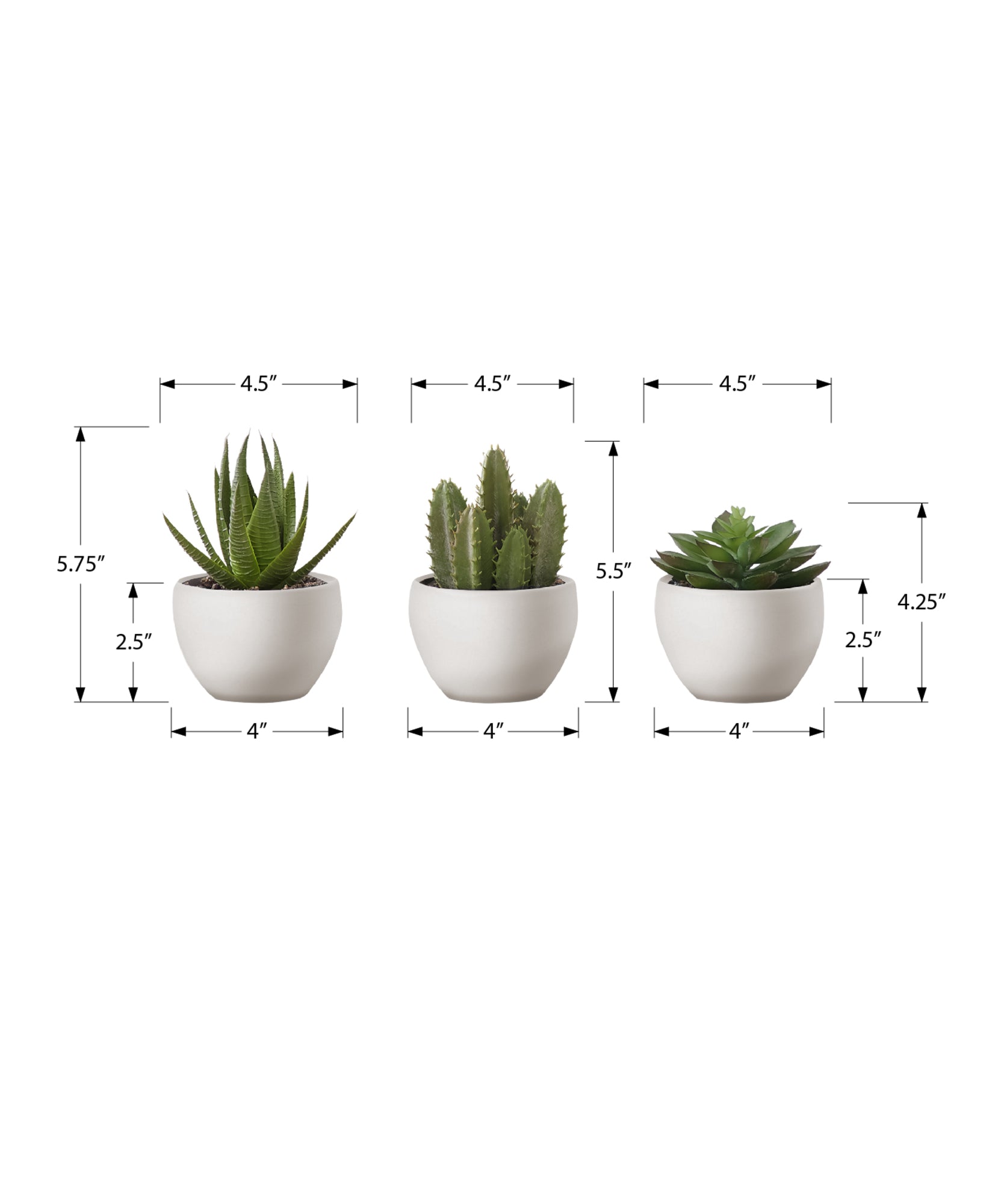 MN-N649555    Artificial Plant, 6" Tall, Succulent, Indoor, Faux, Fake, Table, Greenery, Potted, Set Of 3, Decorative, Green Plants, White Pots