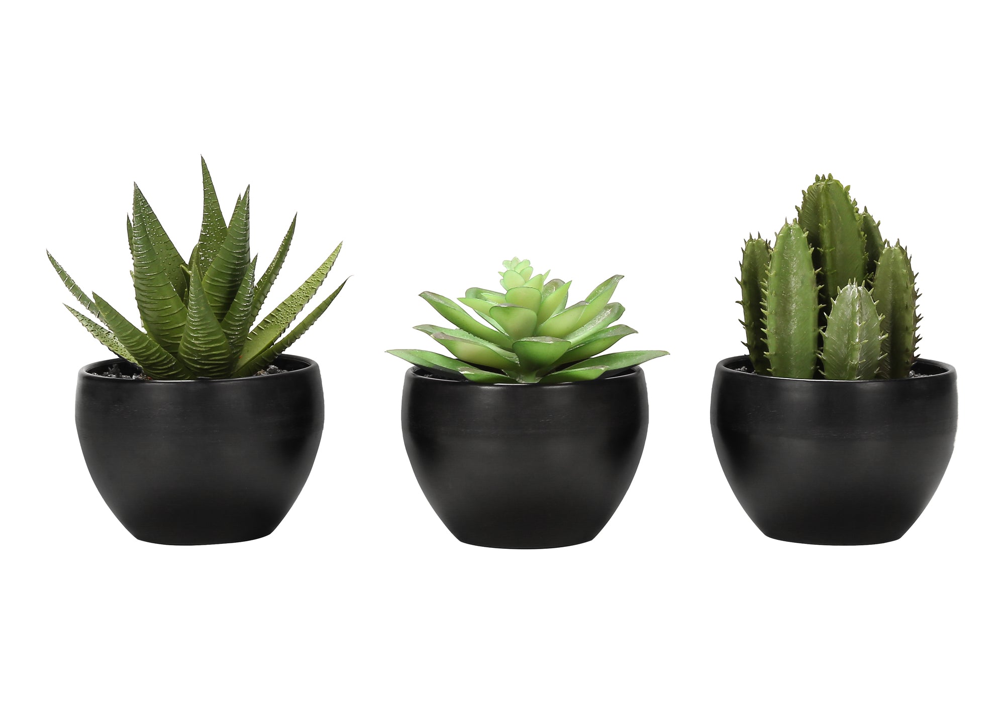MN-649556    Artificial Plant, 6" Tall, Succulent, Indoor, Faux, Fake, Table, Greenery, Potted, Set Of 3, Decorative, Green Plants, Black Pots
