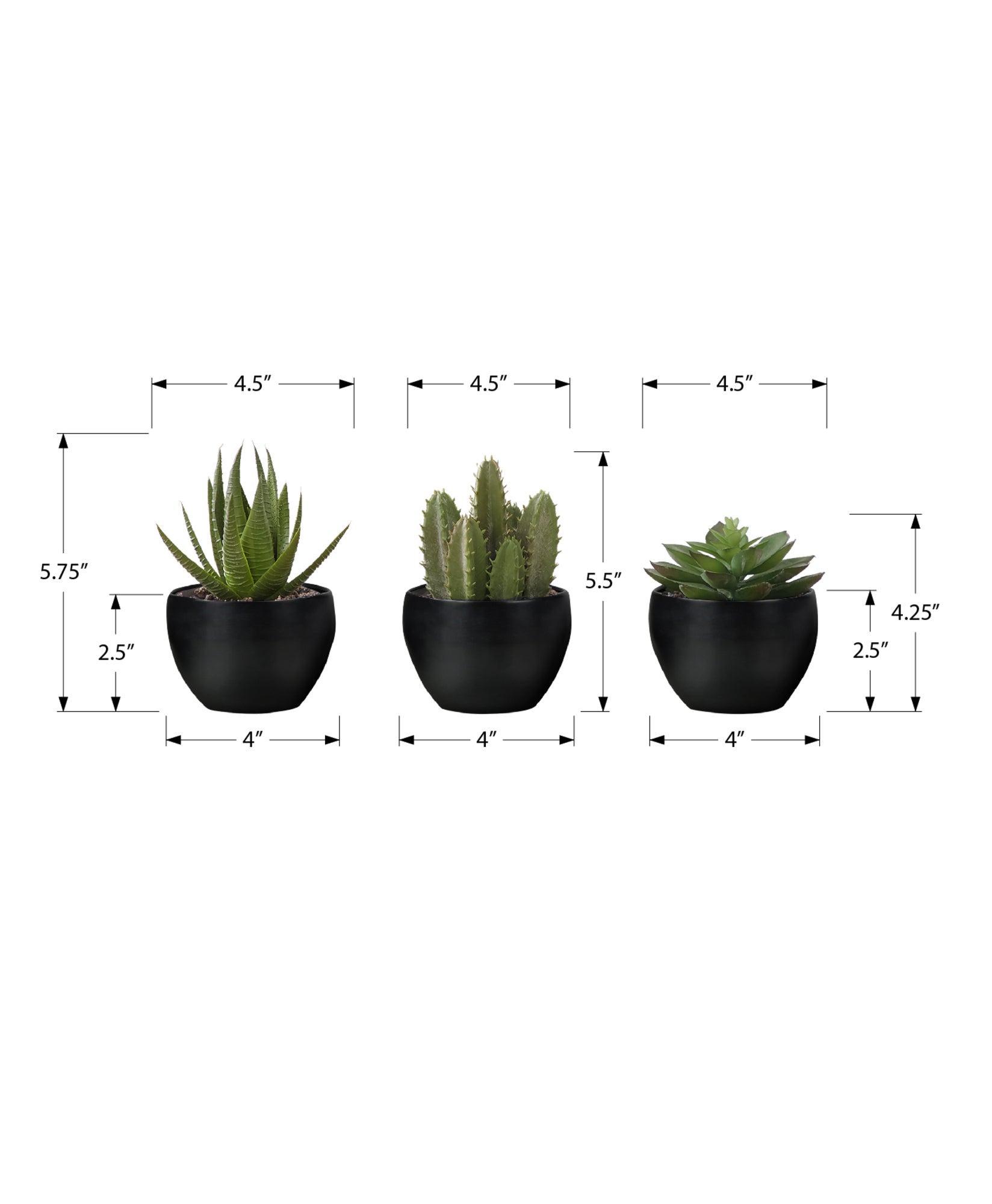 MN-649556    Artificial Plant, 6" Tall, Succulent, Indoor, Faux, Fake, Table, Greenery, Potted, Set Of 3, Decorative, Green Plants, Black Pots