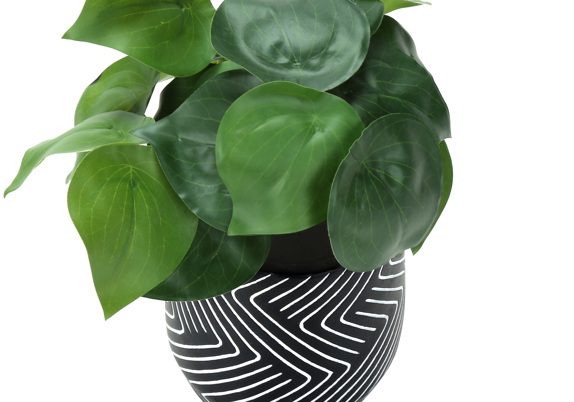 MN-679559    Artificial Plant, 8" Tall, Alocasia, Indoor, Faux, Fake, Table, Greenery, Potted, Set Of 2, Decorative, Green Leaves, Black Cement Pots