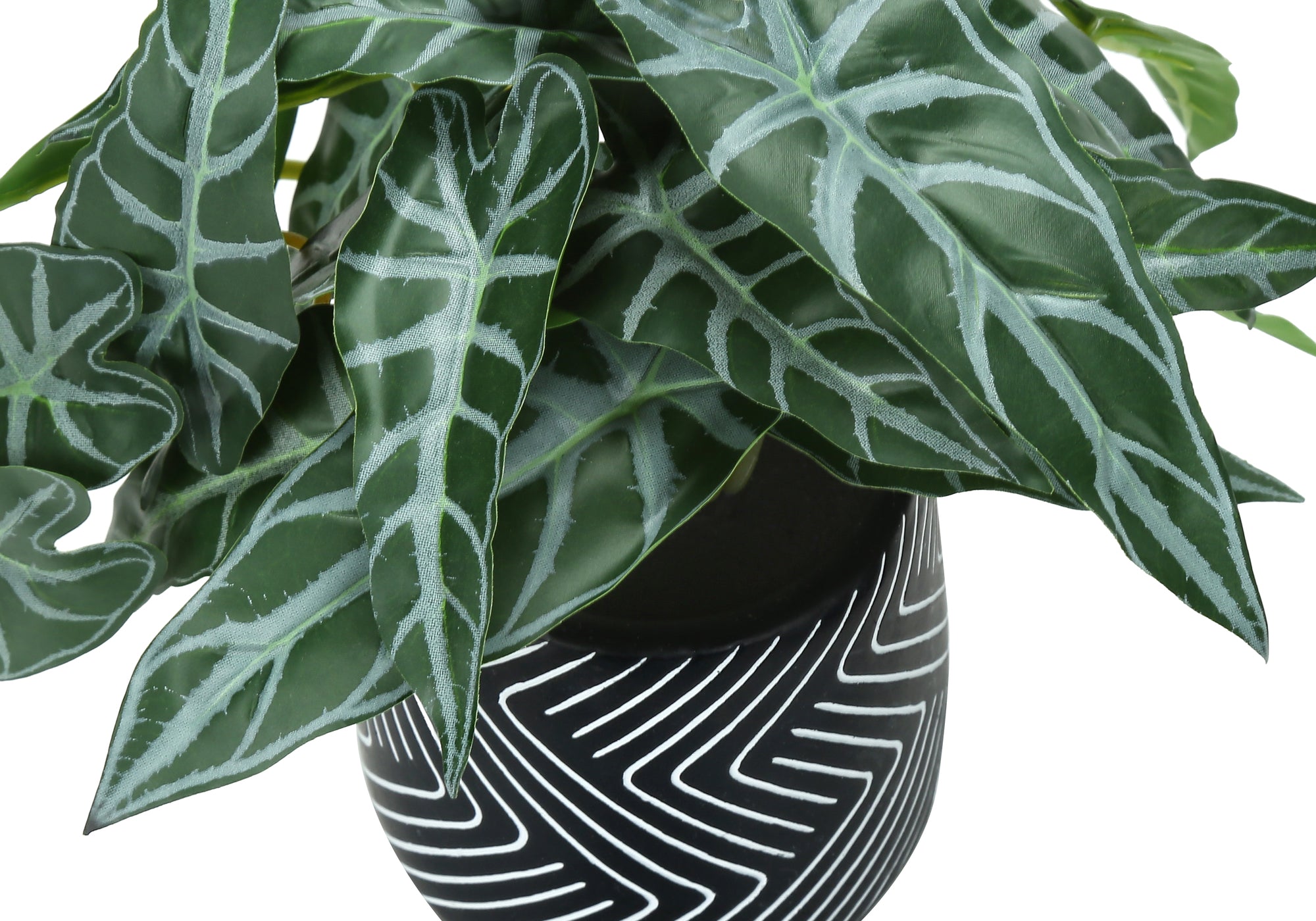 MN-679559    Artificial Plant, 8" Tall, Alocasia, Indoor, Faux, Fake, Table, Greenery, Potted, Set Of 2, Decorative, Green Leaves, Black Cement Pots