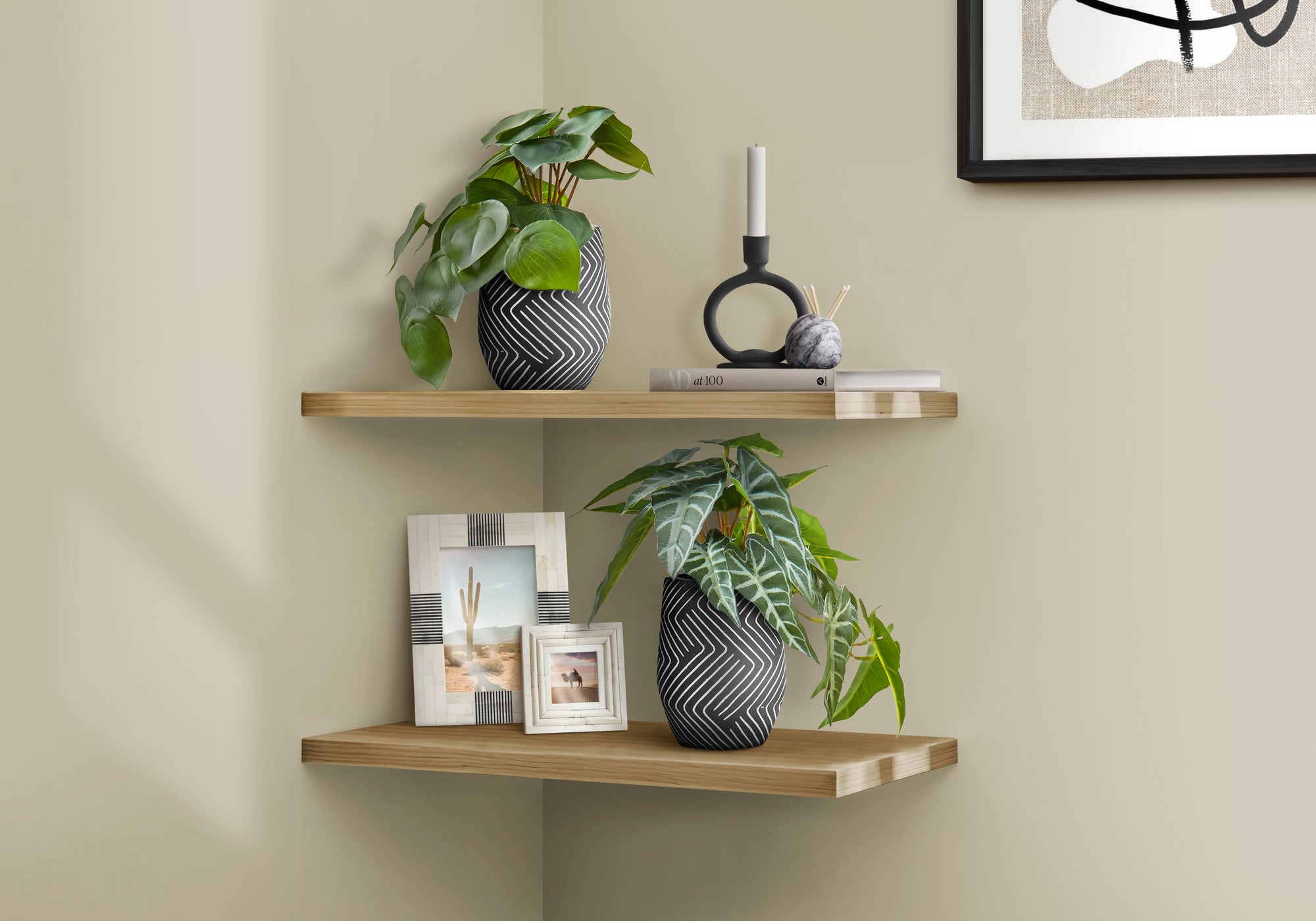 MN-679559    Artificial Plant, 8" Tall, Alocasia, Indoor, Faux, Fake, Table, Greenery, Potted, Set Of 2, Decorative, Green Leaves, Black Cement Pots